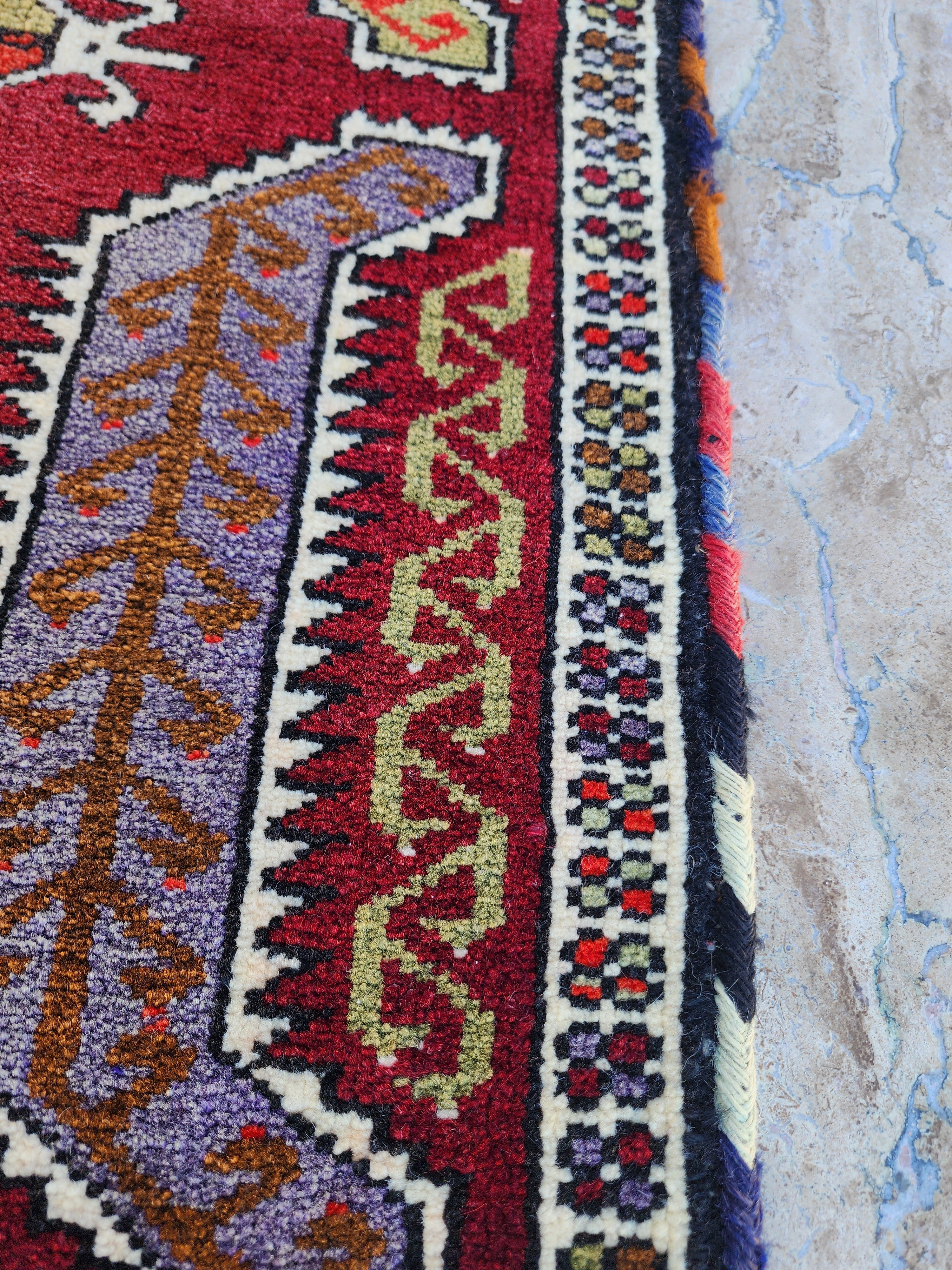 Small Vintage Turkish Rug: Konya Style Wool Mat, 2'10" x 1'11"