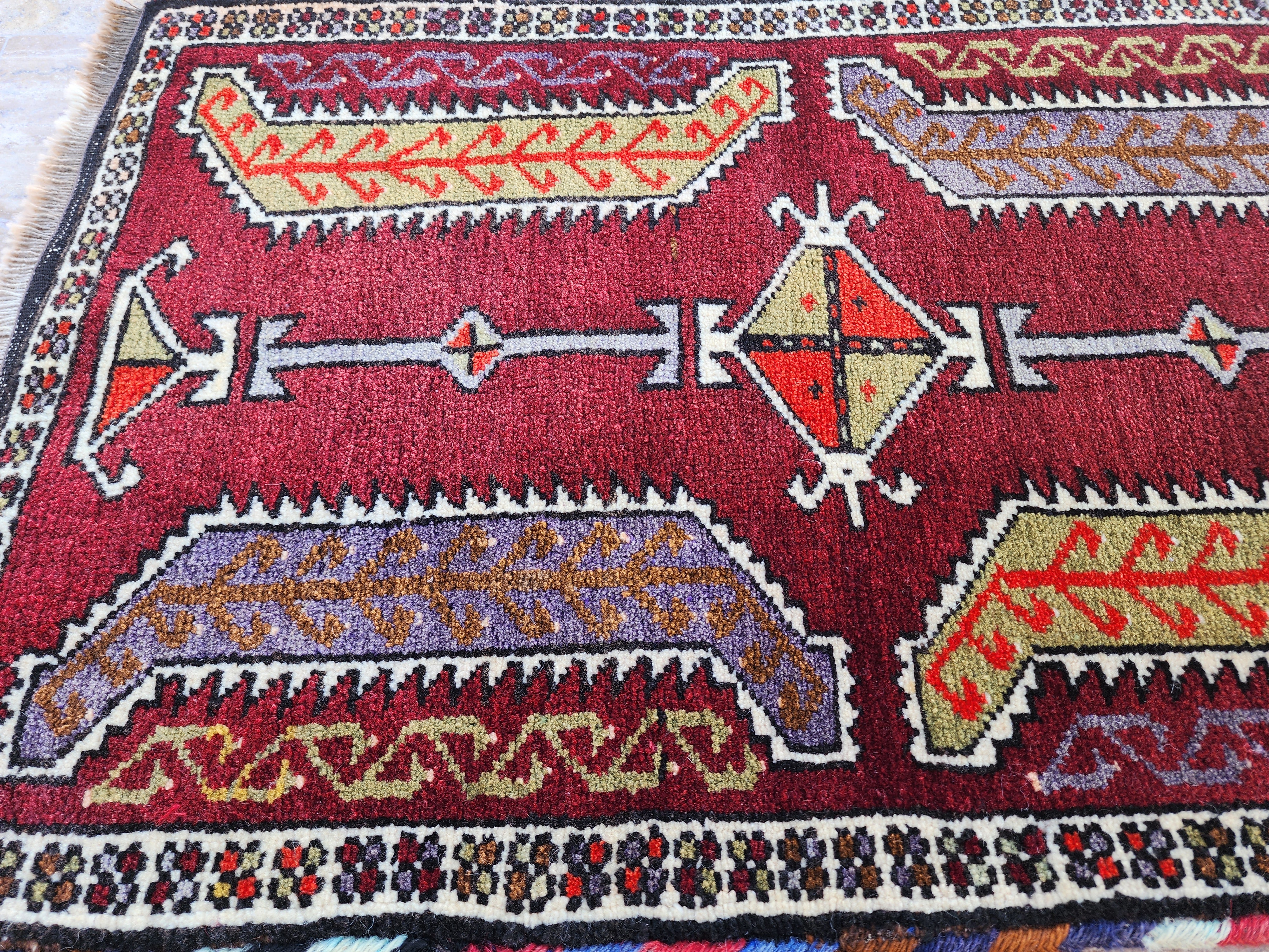 Small Vintage Turkish Rug: Konya Style Wool Mat, 2'10" x 1'11"