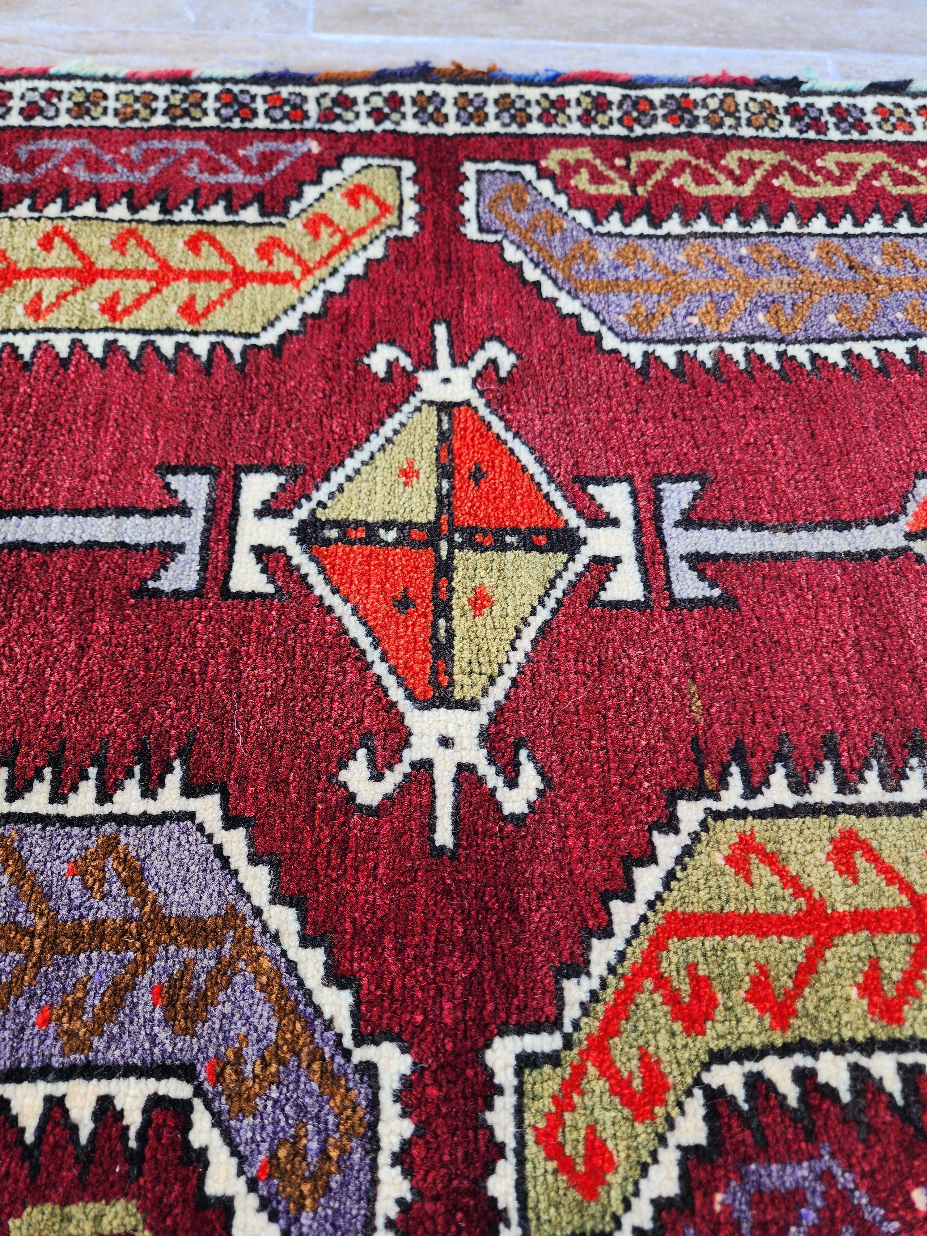 Small Vintage Turkish Rug: Konya Style Wool Mat, 2'10" x 1'11"