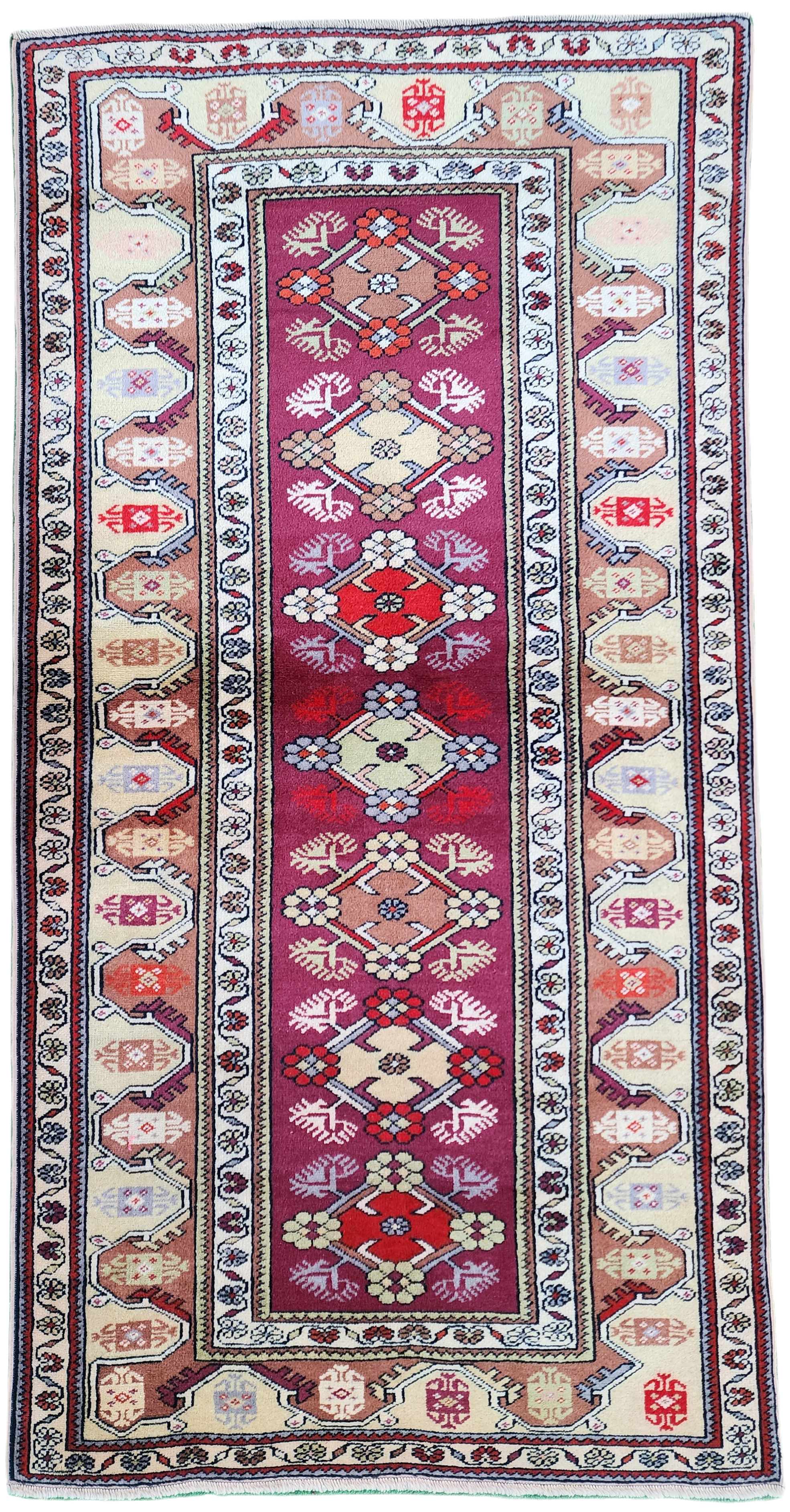Vintage Turkish Natural Wool Boho Rustic Rug 7'3'' x 3'9''