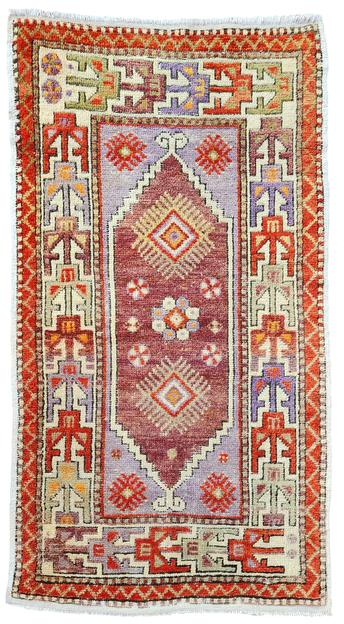 Pastel Turkish Rug 2'6''x4'7'' Nigde Bor Vintage Tribal Nomadic Purple Orange Rustic Rug, Handmade Natural Wool Boho Moroccan Persian Area Rug