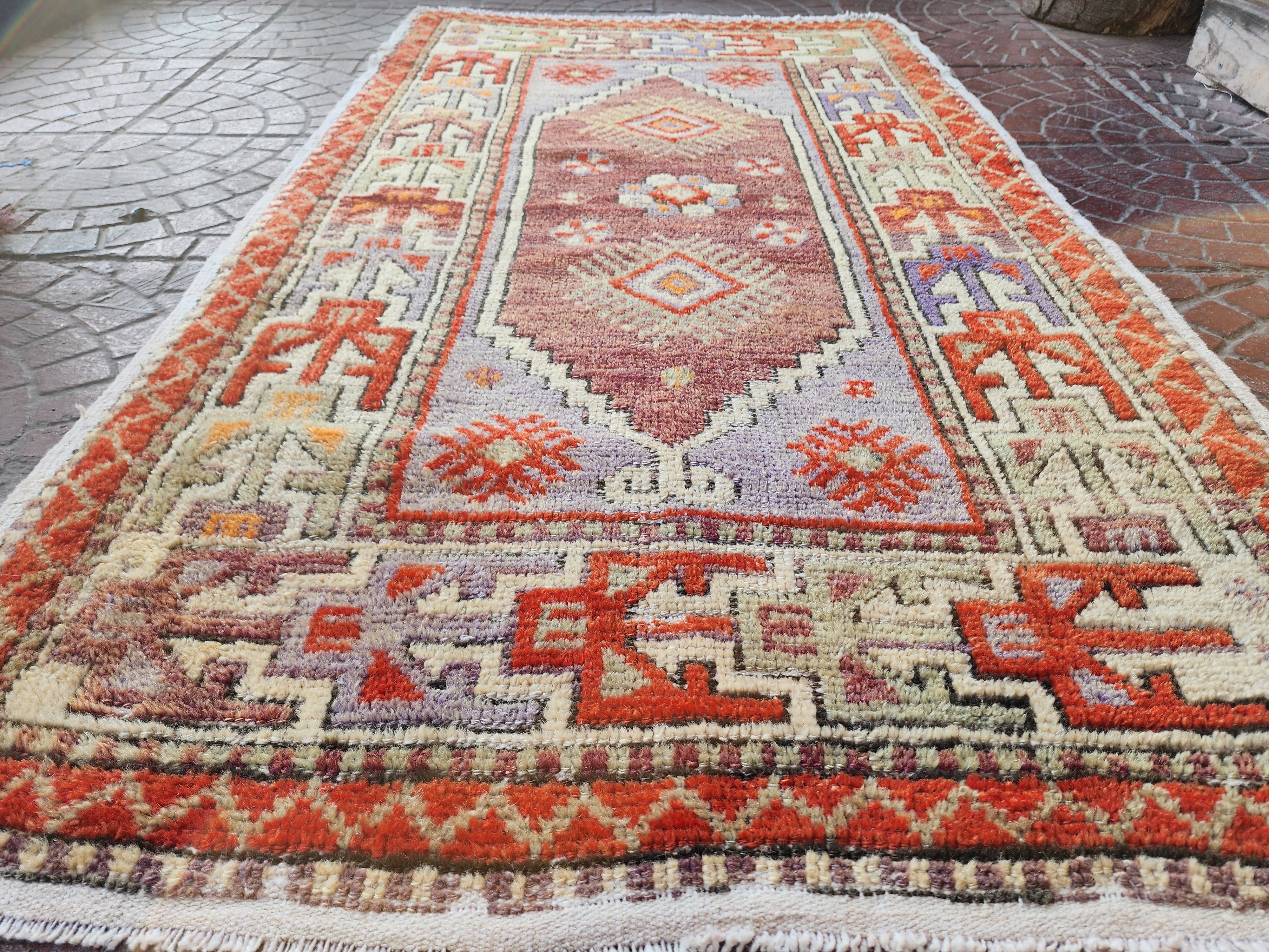 Pastel Turkish Rug 2'6''x4'7'' Nigde Bor Vintage Tribal Nomadic Purple Orange Rustic Rug, Handmade Natural Wool Boho Moroccan Persian Area Rug
