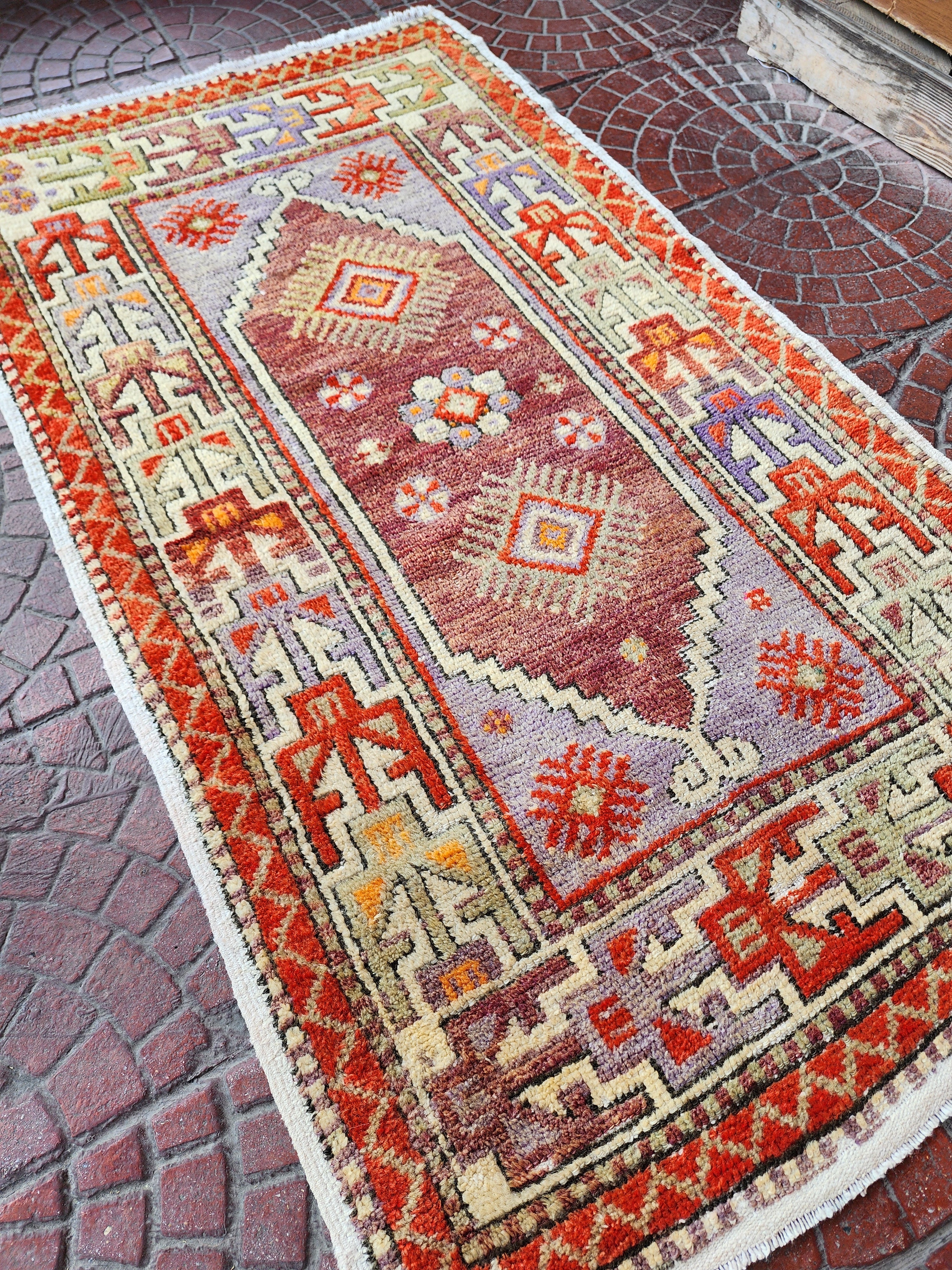Pastel Turkish Rug 2'6''x4'7'' Nigde Bor Vintage Tribal Nomadic Purple Orange Rustic Rug, Handmade Natural Wool Boho Moroccan Persian Area Rug