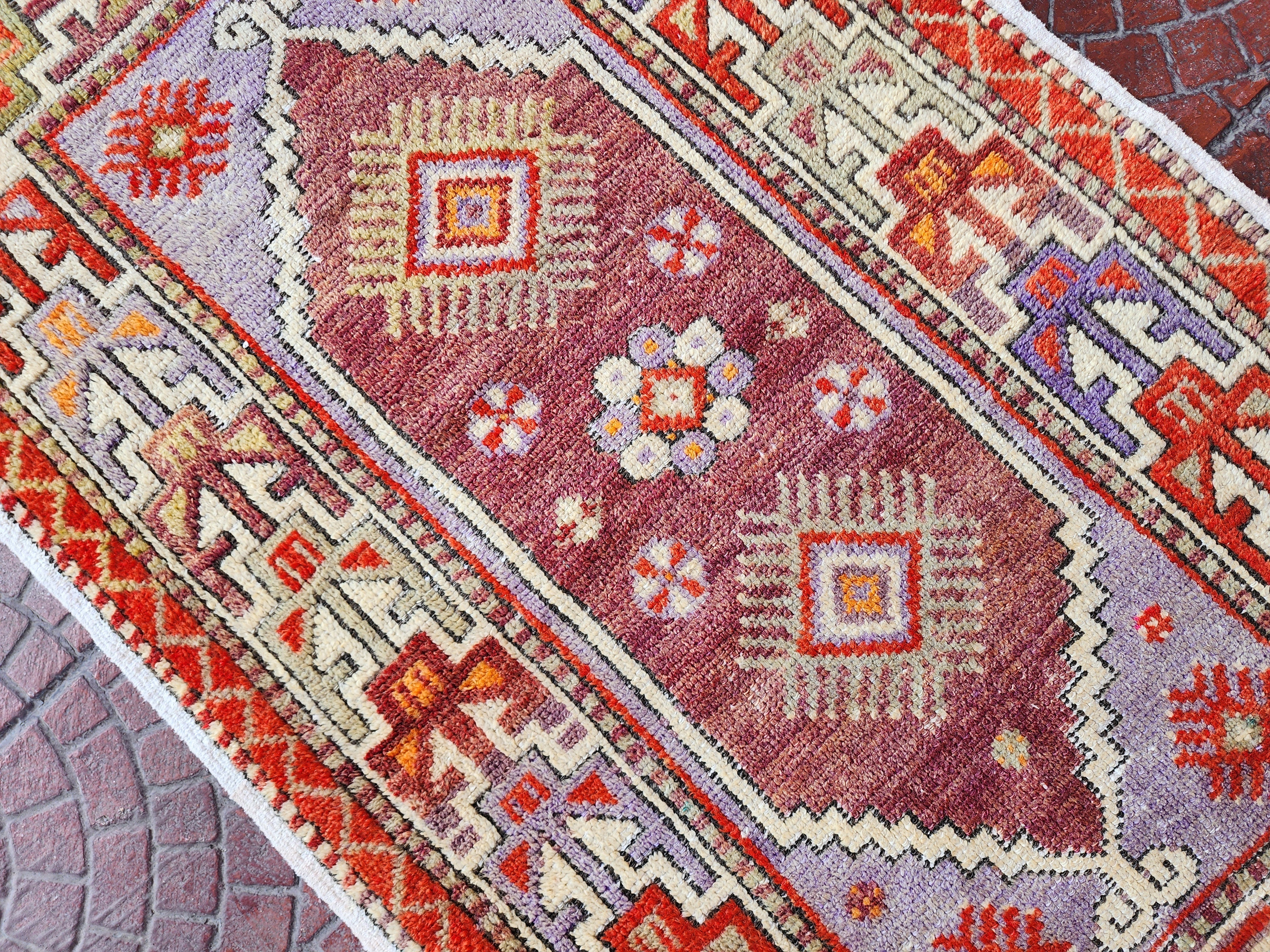 Pastel Turkish Rug 2'6''x4'7'' Nigde Bor Vintage Tribal Nomadic Purple Orange Rustic Rug, Handmade Natural Wool Boho Moroccan Persian Area Rug