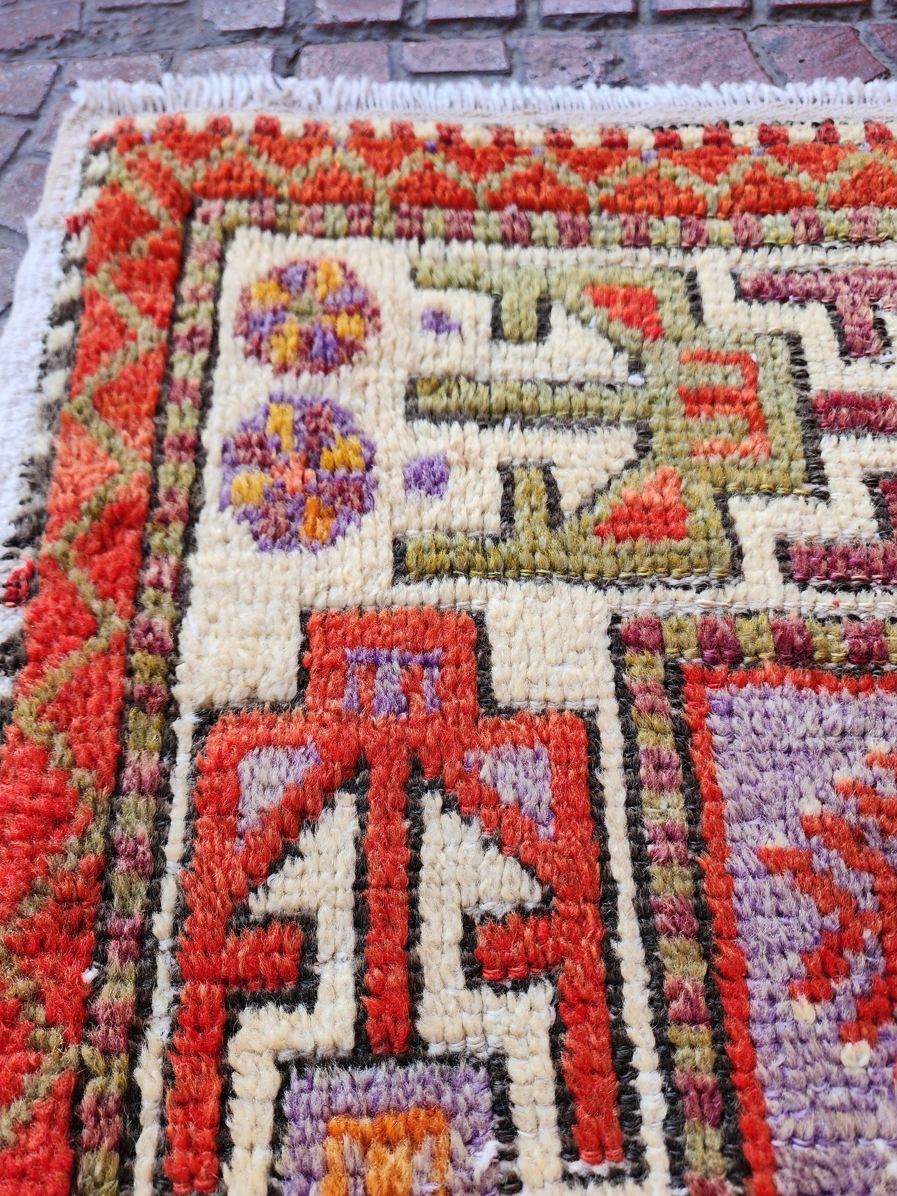 Pastel Turkish Rug 2'6''x4'7'' Nigde Bor Vintage Tribal Nomadic Purple Orange Rustic Rug, Handmade Natural Wool Boho Moroccan Persian Area Rug