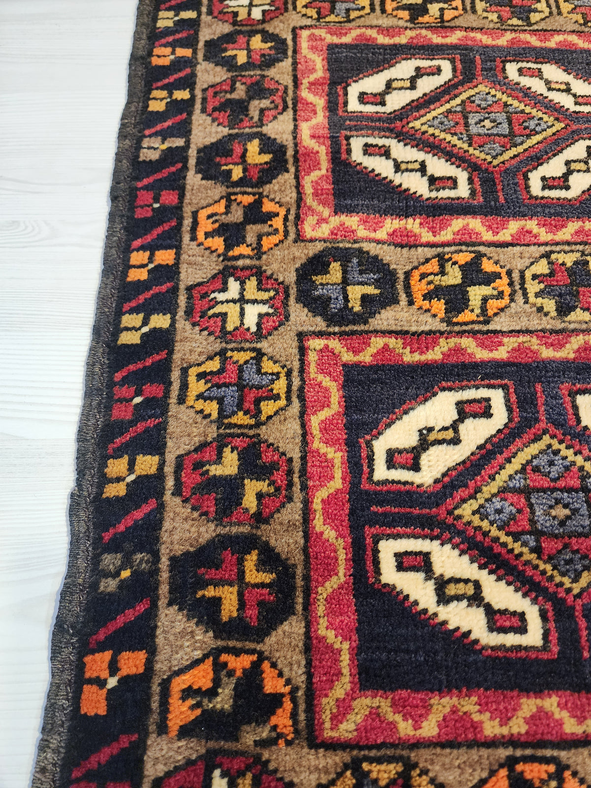 Vintage Adana rug in brown, blue and white, 1'9" x 3'3", photo 5