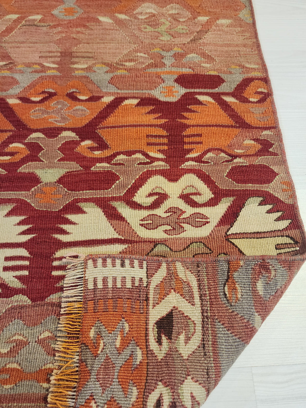 Vintage Afyon kilim rug in pink and orange, 1'7" x 3', photo 10