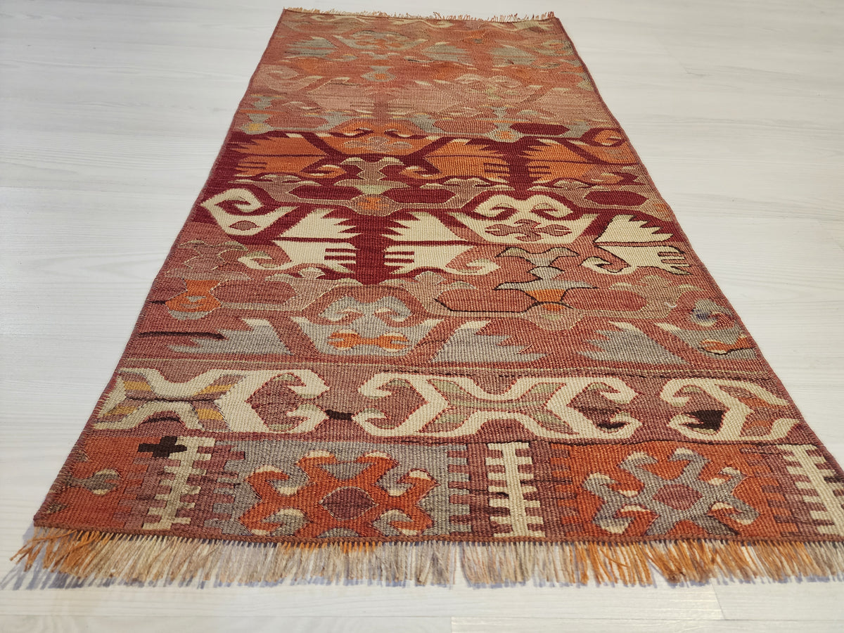 Vintage Afyon kilim rug in pink and orange, 1'7" x 3', photo 11