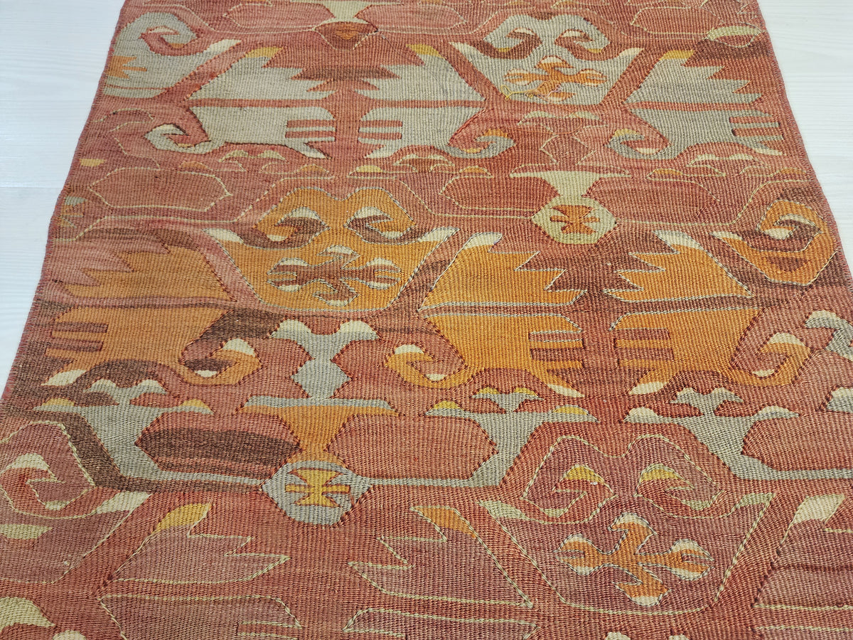 Vintage Afyon kilim runner in pink and orange, 1'9" x 4'9", photo 5