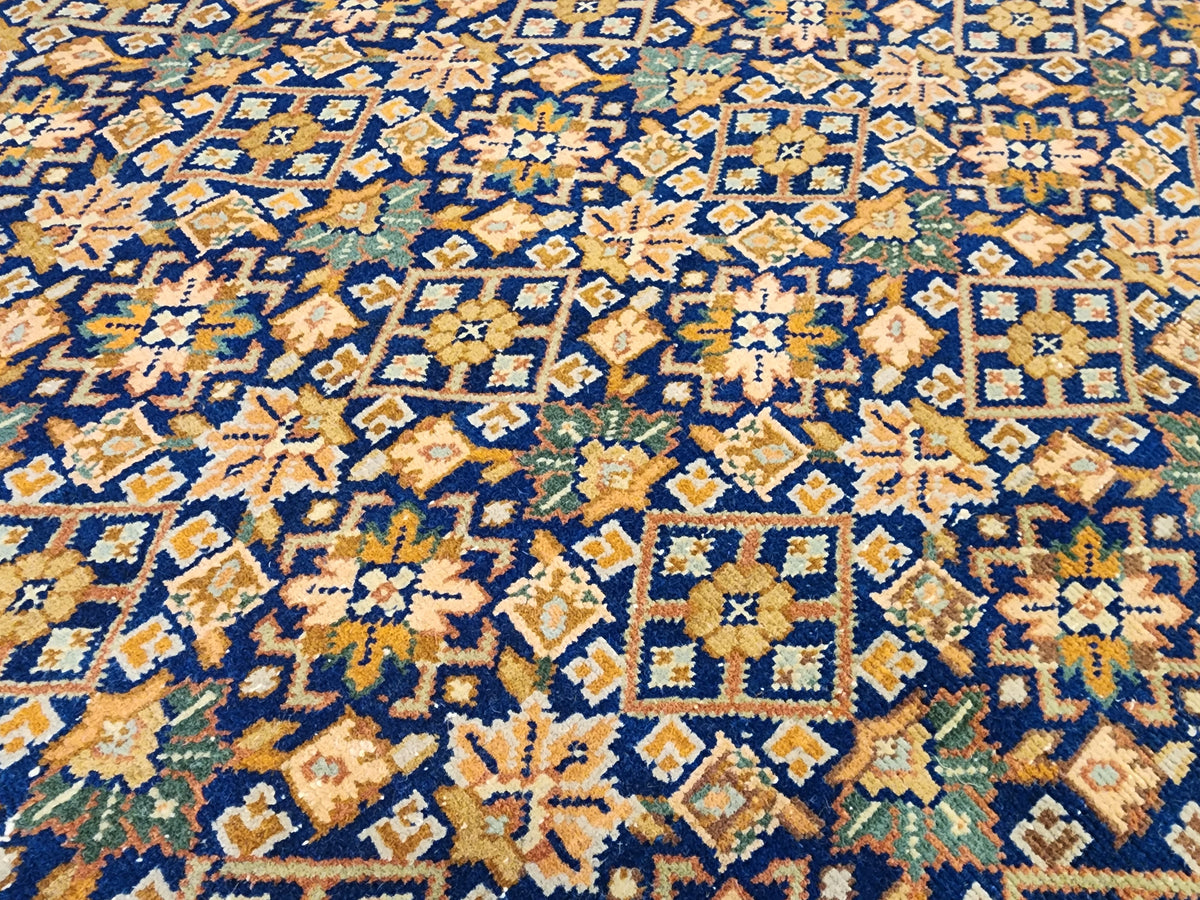 Vintage Turkish Wool Rug, Handknotted Anatolian Lattice Carpet, Navy Terracotta Area Rug