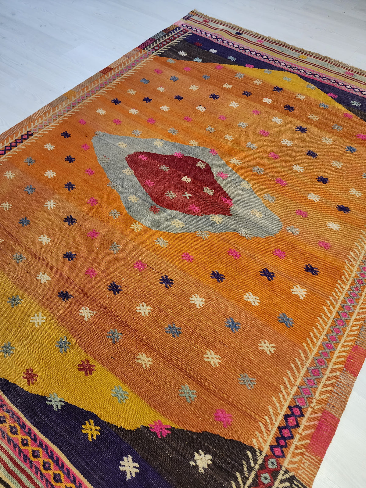 Vintage Fethiye Kilim Rug, Tahtacı Tribal Flatweave, Natural Dye Wool Area Rug