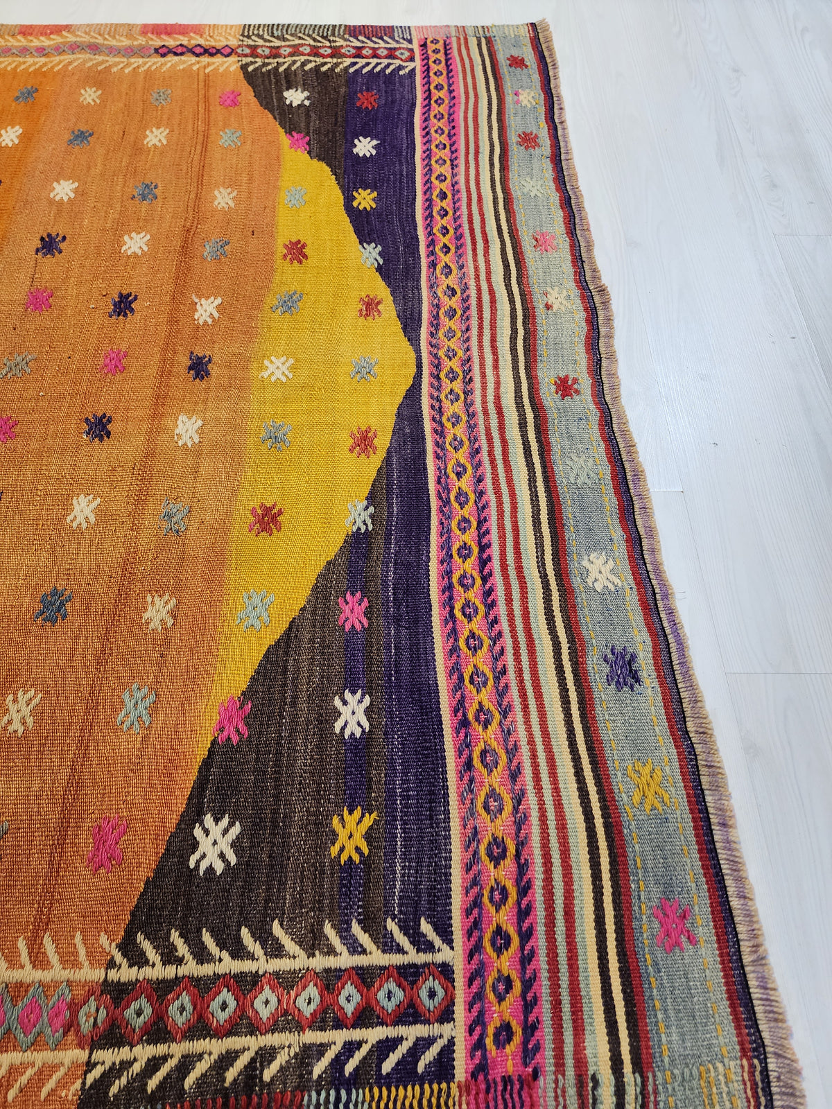 Vintage Fethiye Kilim Rug, Tahtacı Tribal Flatweave, Natural Dye Wool Area Rug