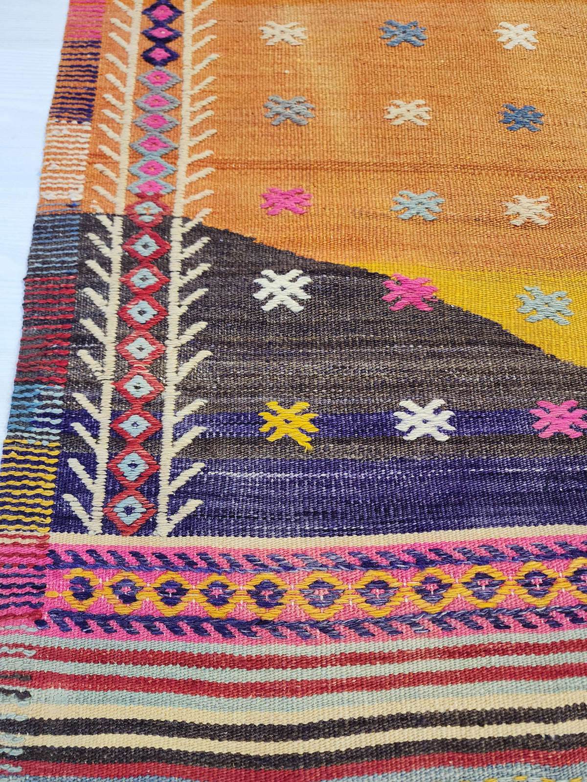 Vintage Fethiye Kilim Rug, Tahtacı Tribal Flatweave, Natural Dye Wool Area Rug