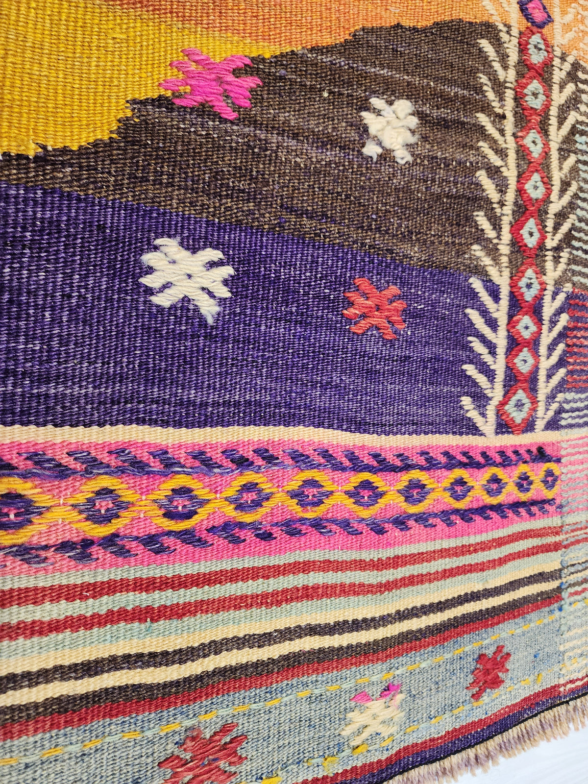 Vintage Fethiye Kilim Rug, Tahtacı Tribal Flatweave, Natural Dye Wool Area Rug