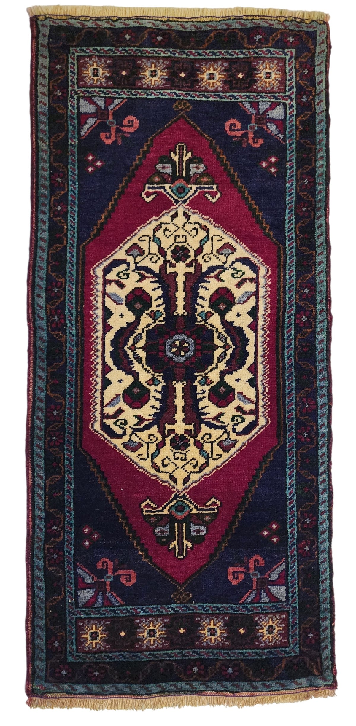 Vintage Işıklar rug in blue, red and white, 1'7" x 3'7", full view
