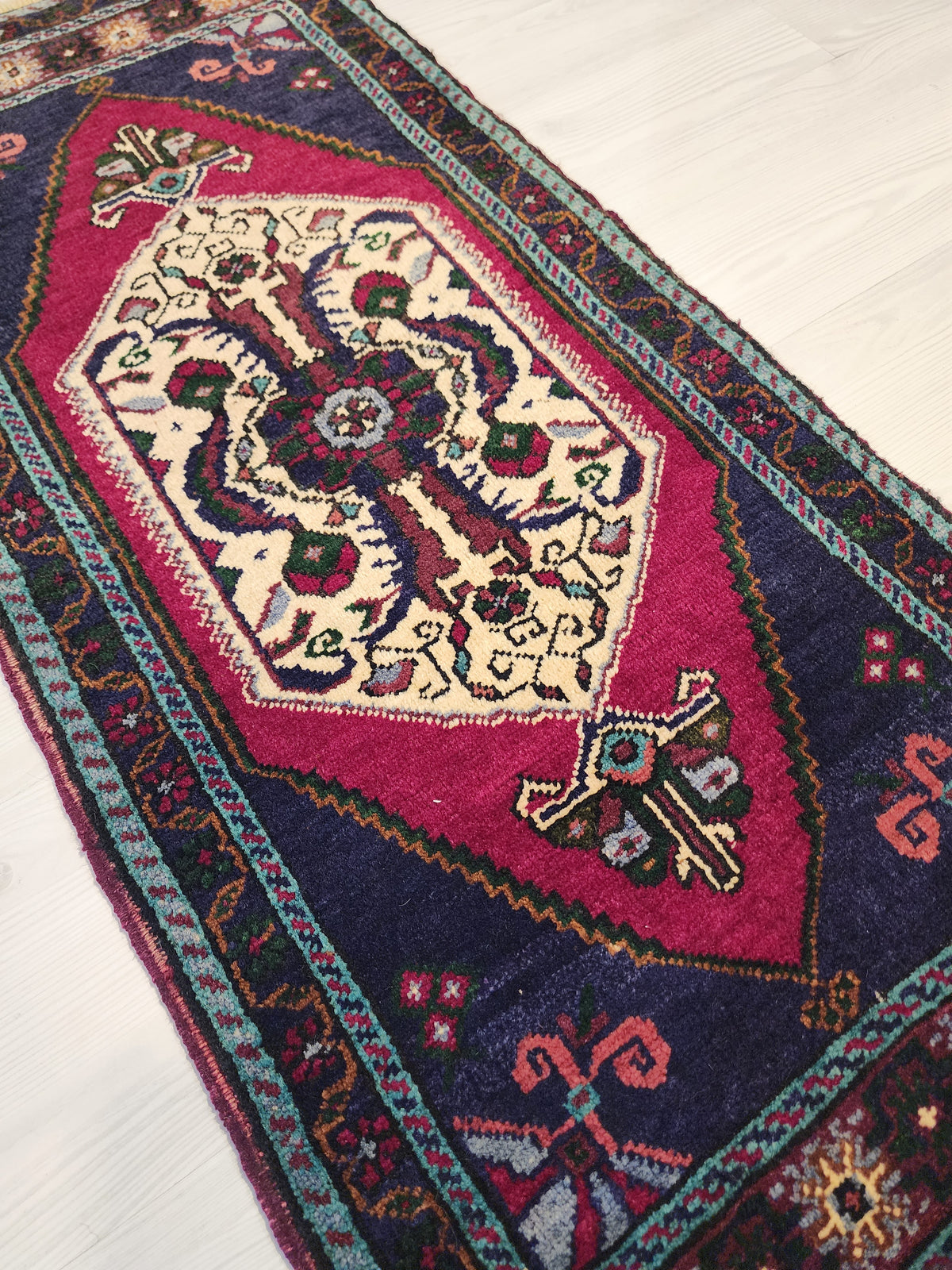Vintage Işıklar rug in blue, red and white, 1'7" x 3'7", photo 3