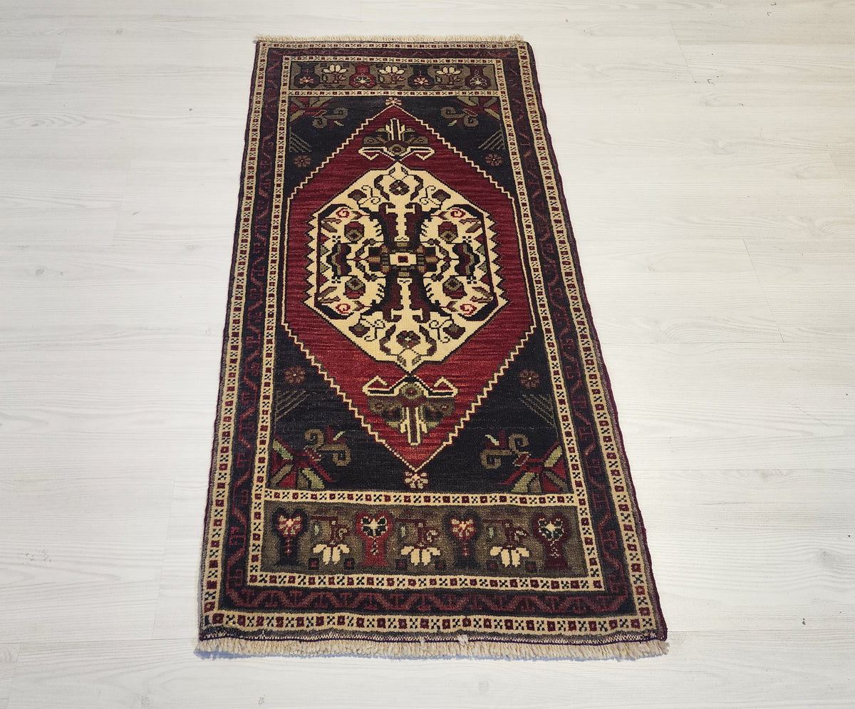 Vintage Konya rug in red, blue and brown, 1'9" x 3'7", photo 2