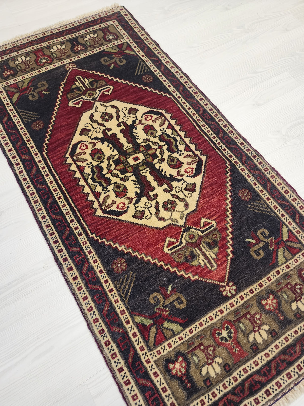 Vintage Konya rug in red, blue and brown, 1'9" x 3'7", photo 3