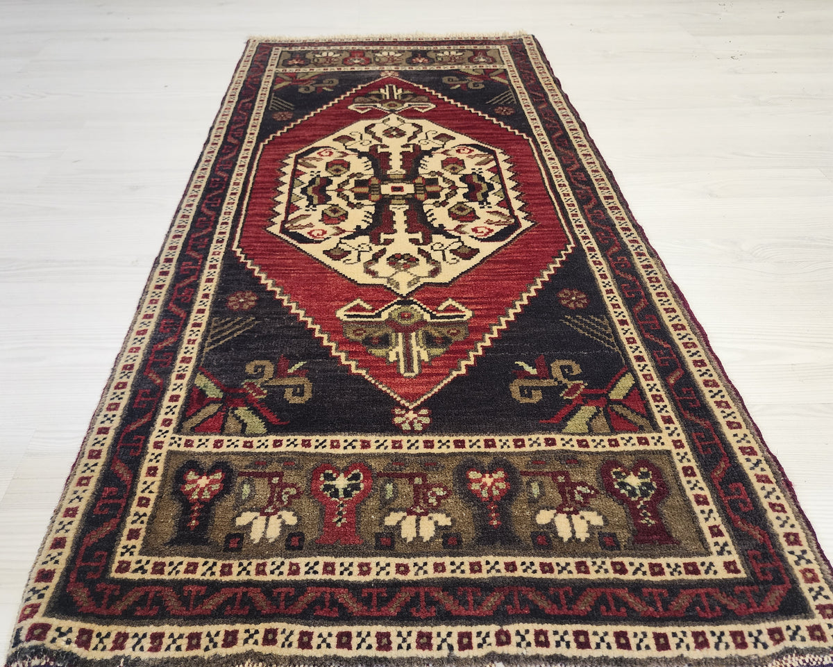 Vintage Konya rug in red, blue and brown, 1'9" x 3'7", photo 10