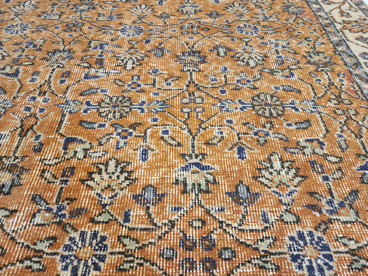Vintage Turkish Wool Rug, Mustard Gold Floral Ottoman Area Rug (5'10" x 9'5")