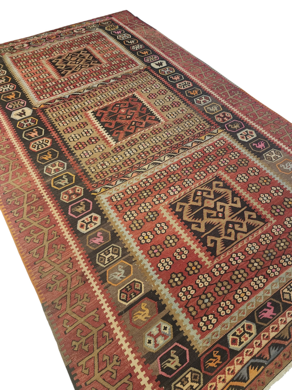 Hatuniye — 1940s Turkish Kilim Rug, Handwoven Wool, Natural Dye, Avsar Village, 5'10"x9'7"