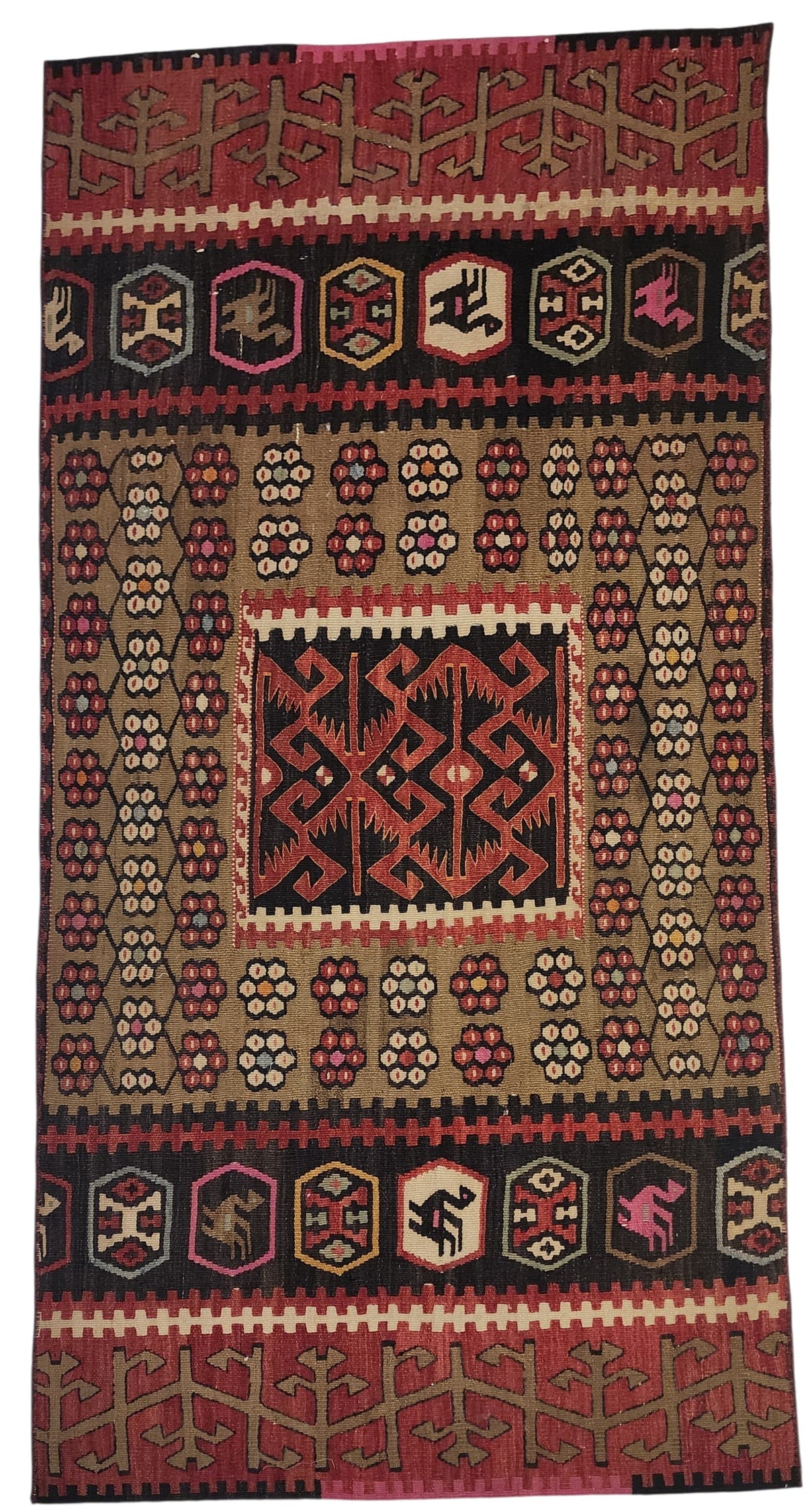 Seher — Handwoven Central Anatolian Kilim Rug, Organic Wool, Tribal Village Design (2'7''x5'11'')