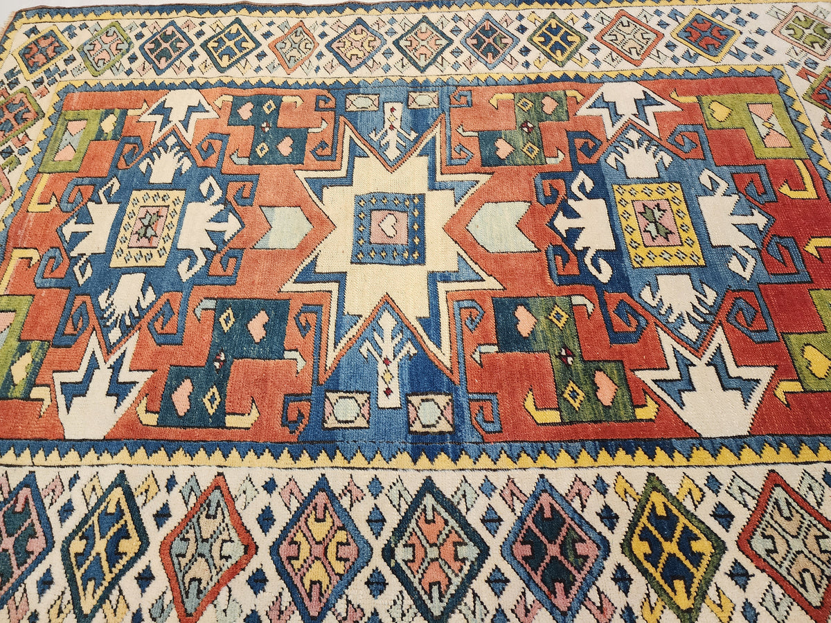 Meva — Handmade Izmir Turkish Wool Rug – Natural Dyes, Tribal Geometric Design (137x191cm)