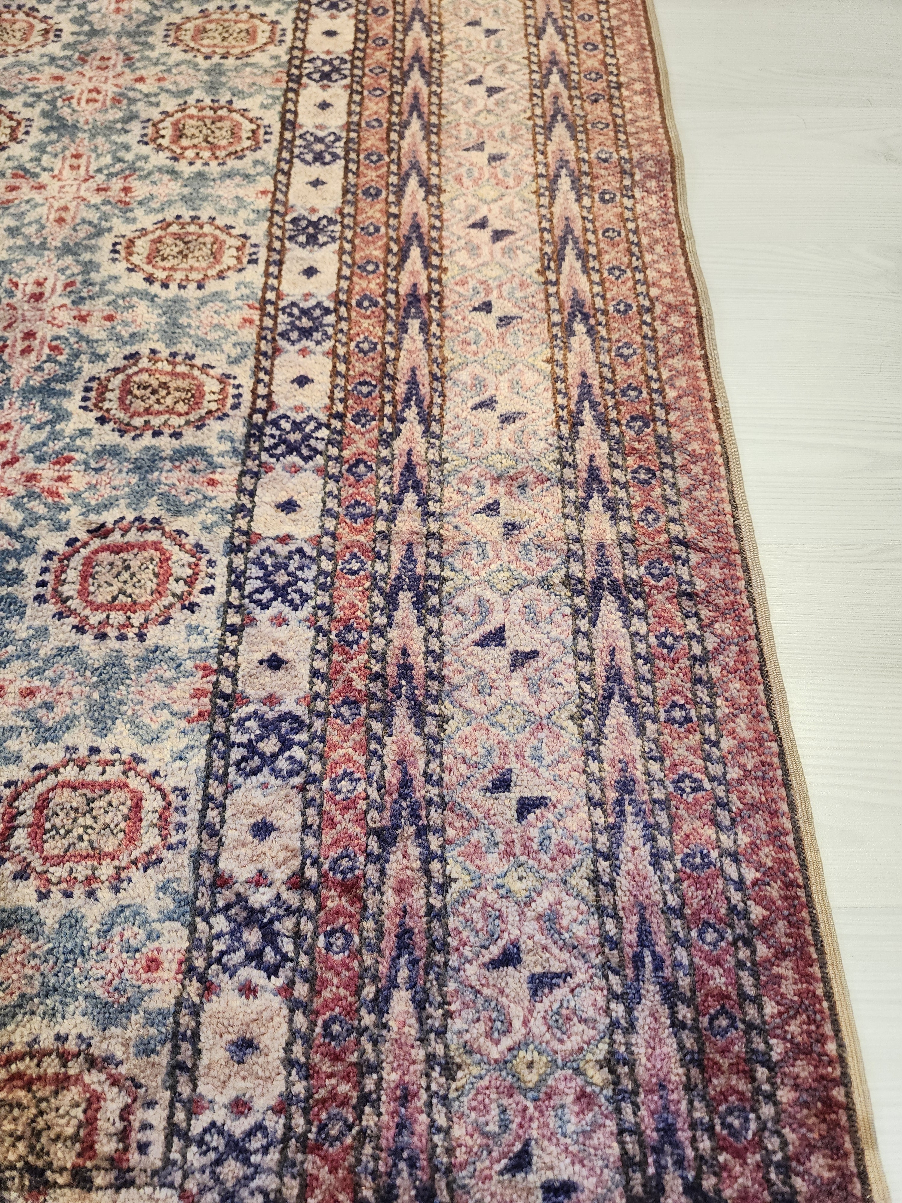 Vintage Anatolian Wool Rug – Muted Blue Terracotta Geometric Pattern (5' x 7'4")