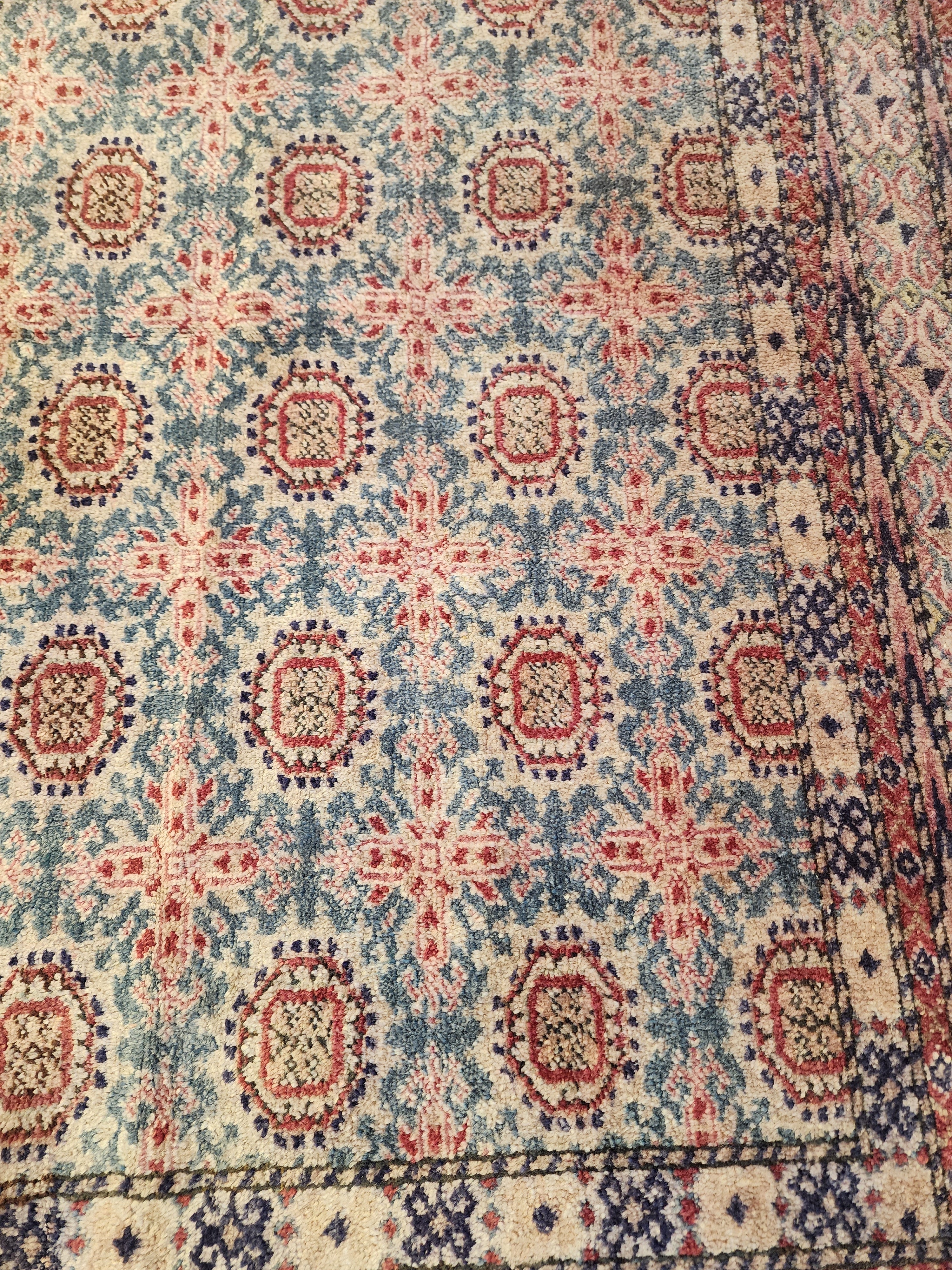 Vintage Anatolian Wool Rug – Muted Blue Terracotta Geometric Pattern (5' x 7'4")