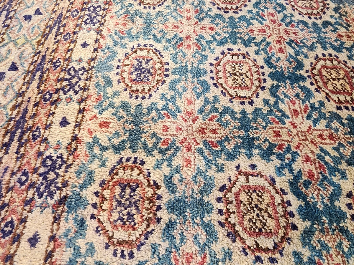 Vintage Anatolian Wool Rug – Muted Blue Terracotta Geometric Pattern (5' x 7'4")