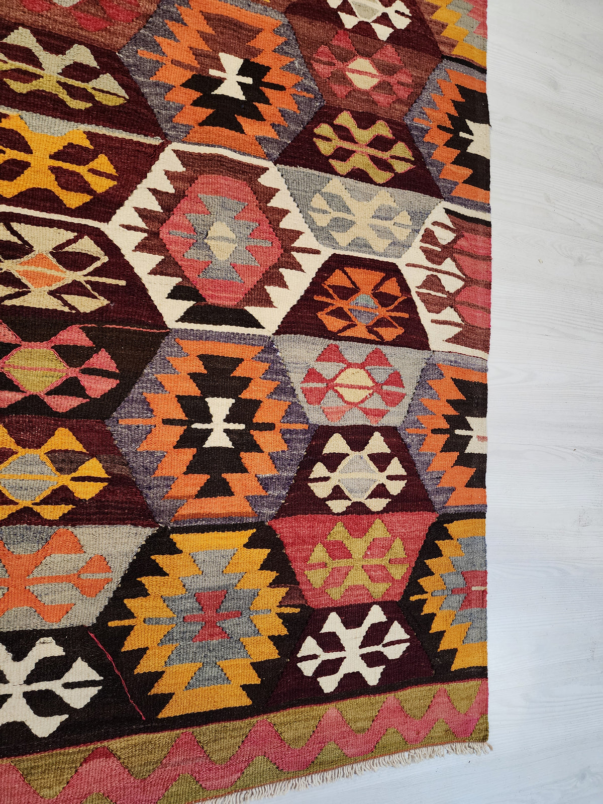 Methone — Vintage Turkish Tavas Kilim Rug, Handwoven Pure Wool, Vegetable Dyed (8x5)