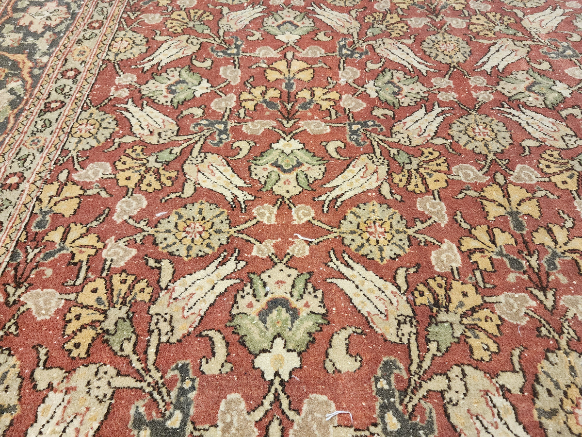 Vintage Hand-Knotted Hereke Tulip Rug, Red Floral Anatolian Carpet (5' x 7'7")