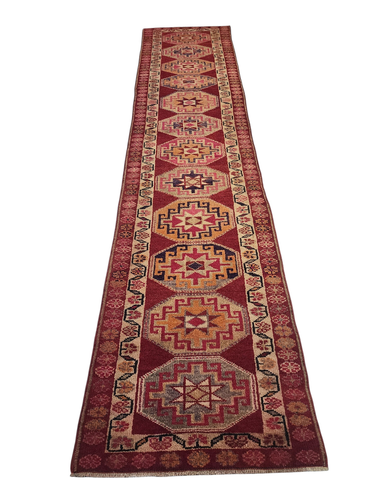 Caphira — Extra Long Herki Wool Runner – Anatolian Tribal Diamond Medallion Rug (2'11" x 12'6")