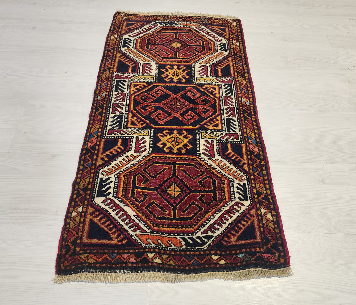Vintage Yörük rug in red, blue and orange, 1'8" x 3'1", photo 2