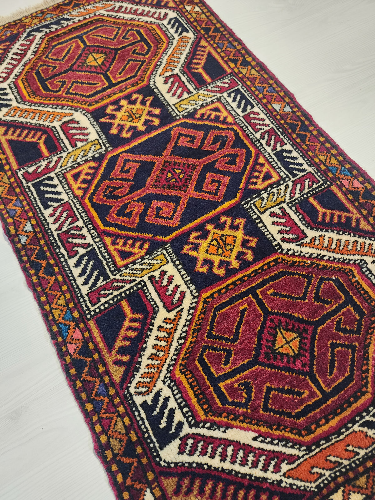 Vintage Yörük rug in red, blue and orange, 1'8" x 3'1", photo 3