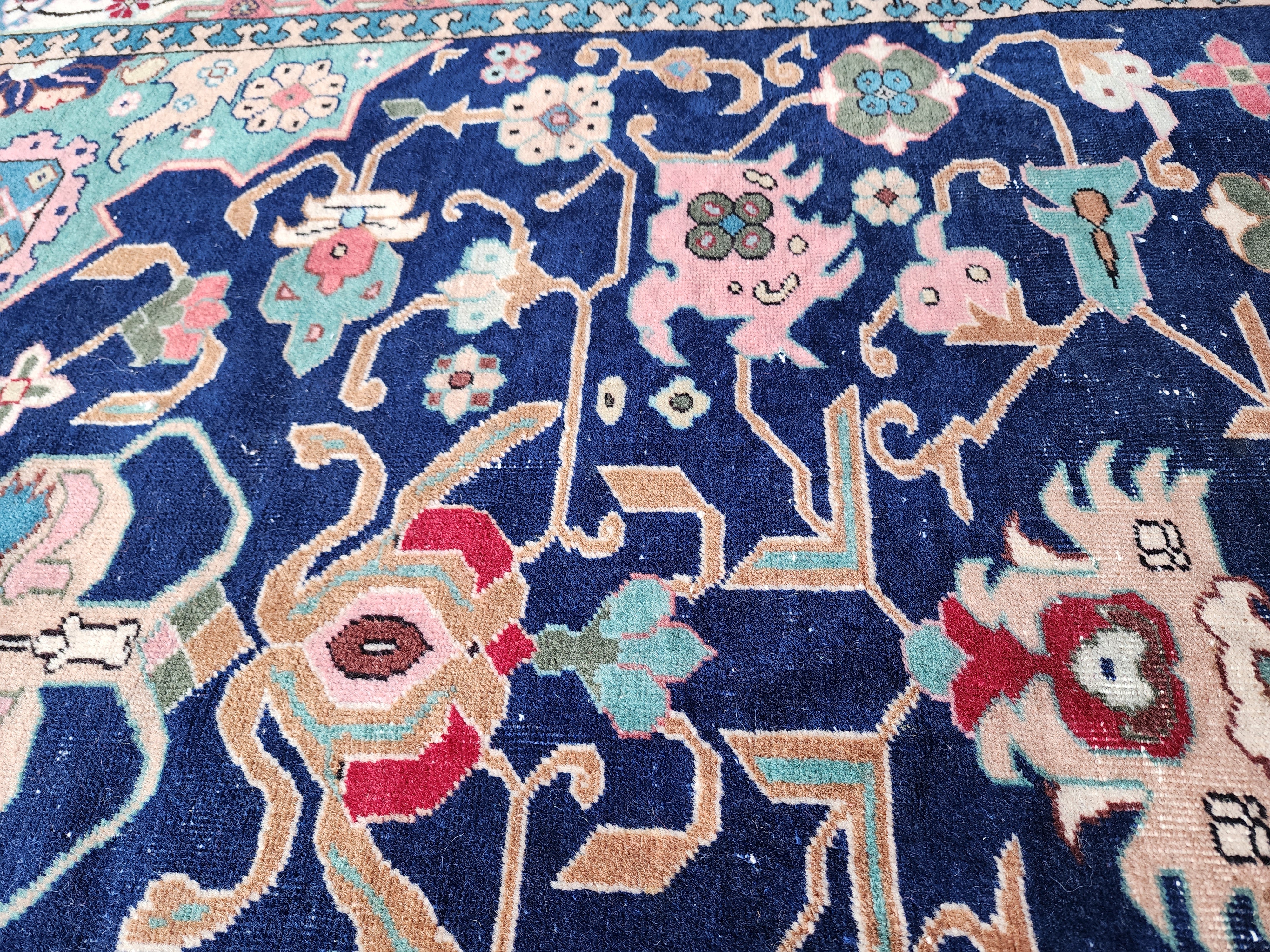 Elegant Blue Medallion Antique Kayseri Carpet