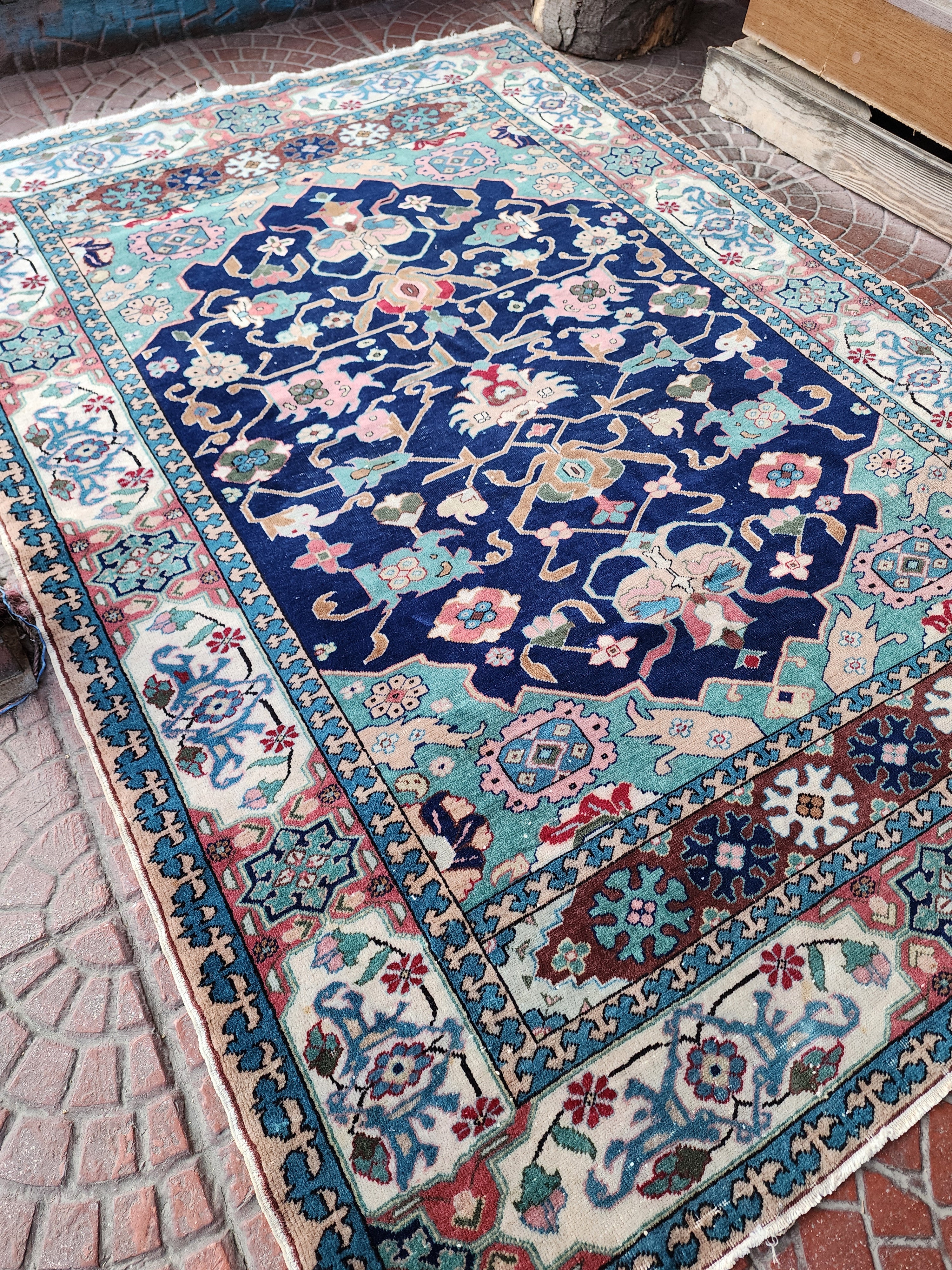 Elegant Blue Medallion Antique Kayseri Carpet