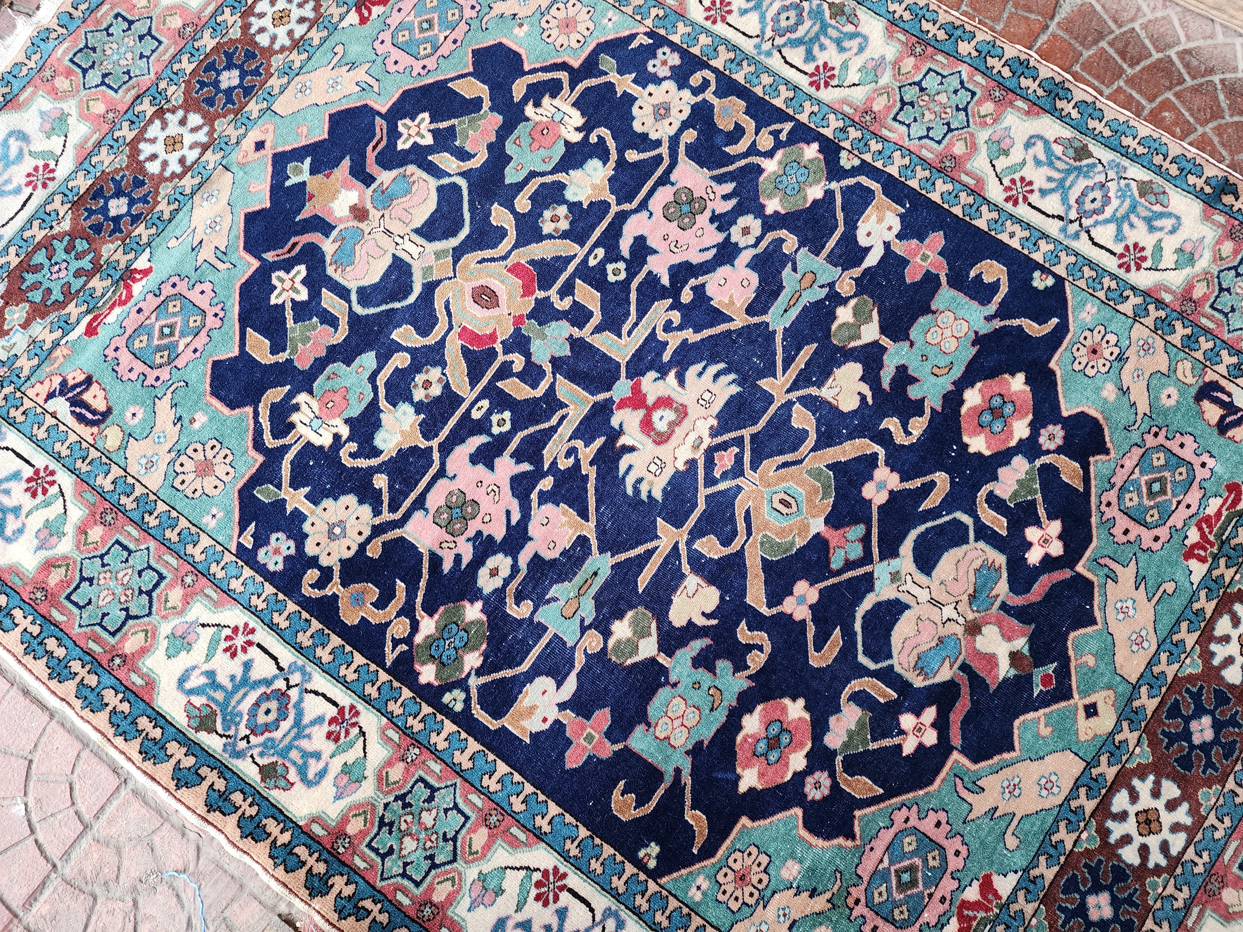 Elegant Blue Medallion Antique Kayseri Carpet
