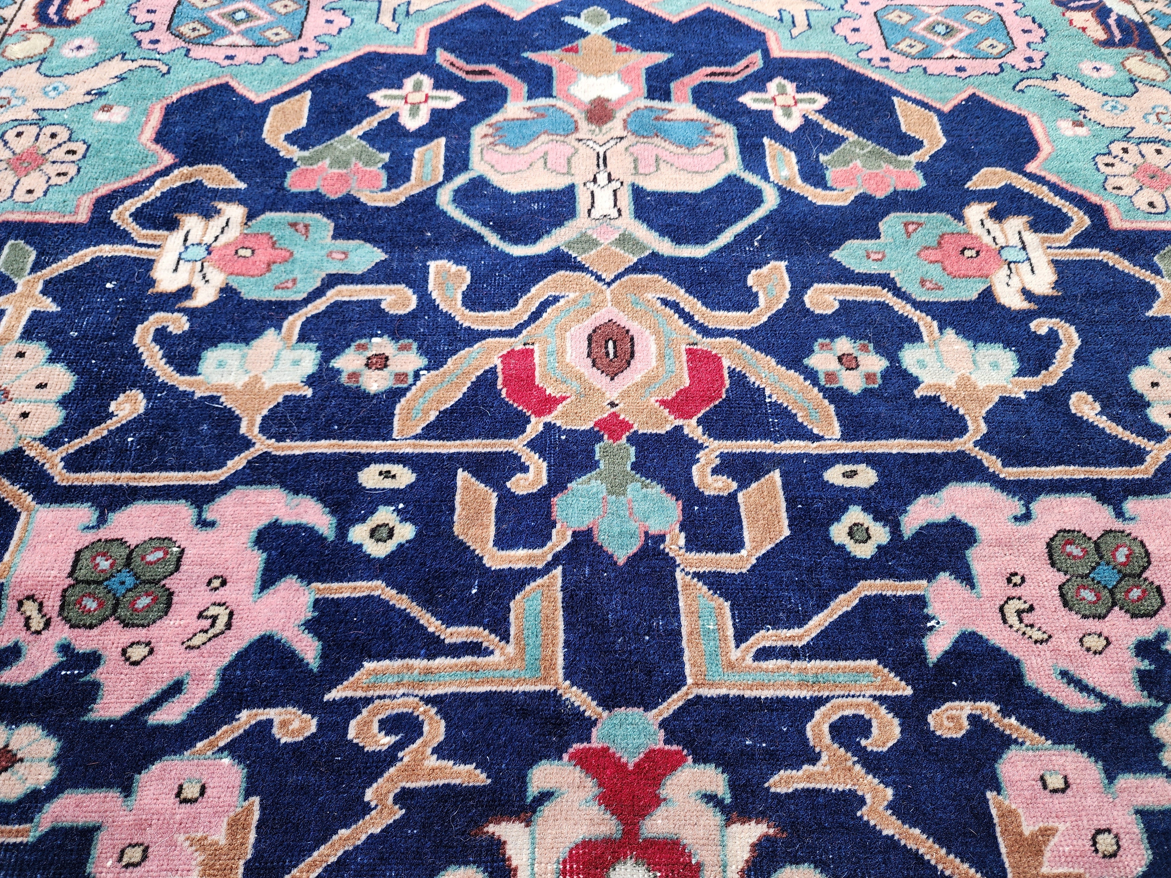 Elegant Blue Medallion Antique Kayseri Carpet