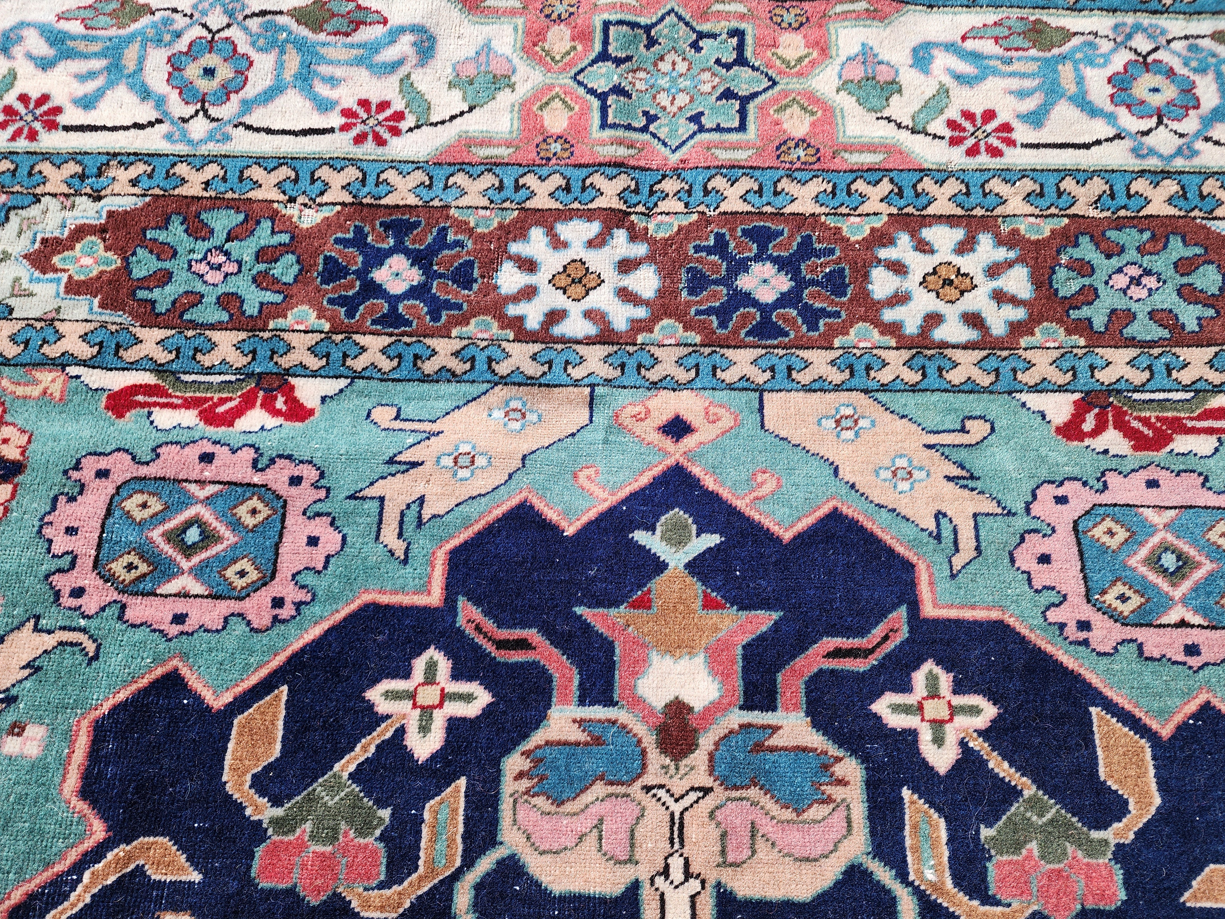 Elegant Blue Medallion Antique Kayseri Carpet