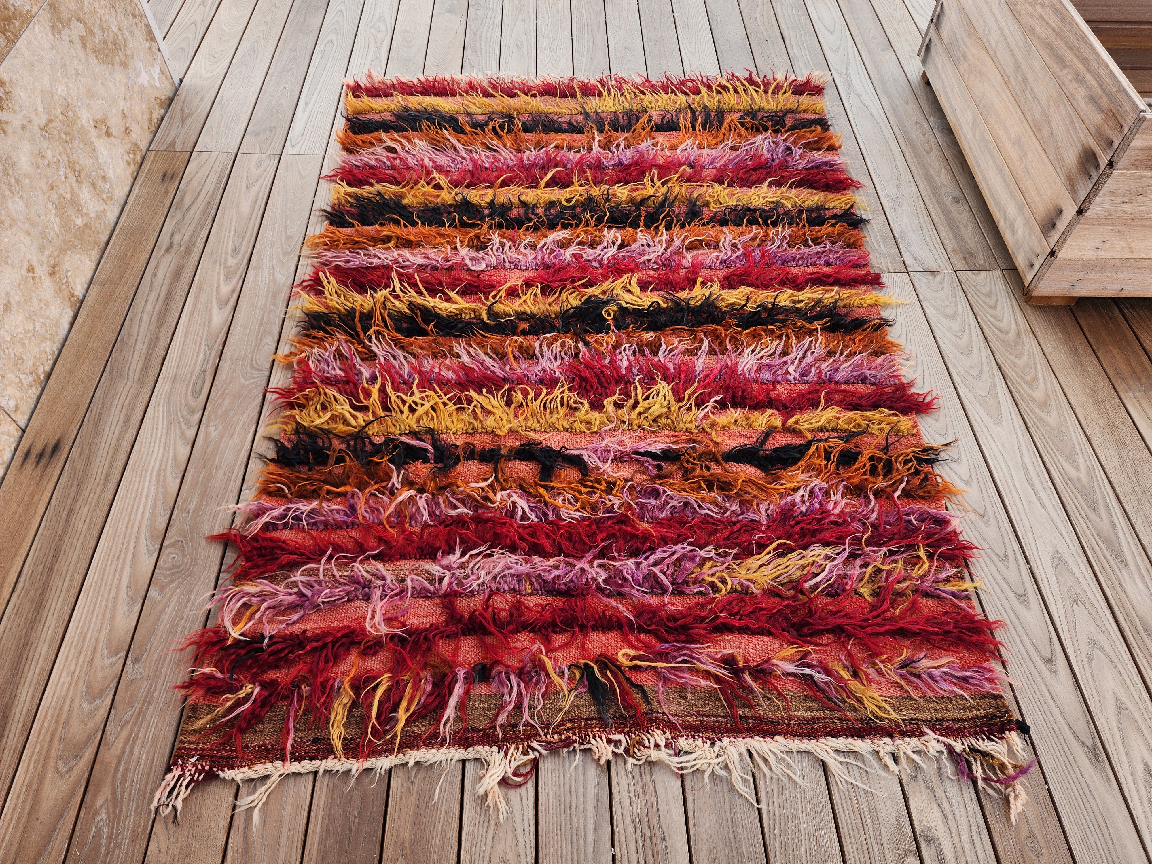 Anzili — Vintage Turkish Tulu Kilim Rug: Handwoven Wool Shaggy Pile, 3'6''x5'1''