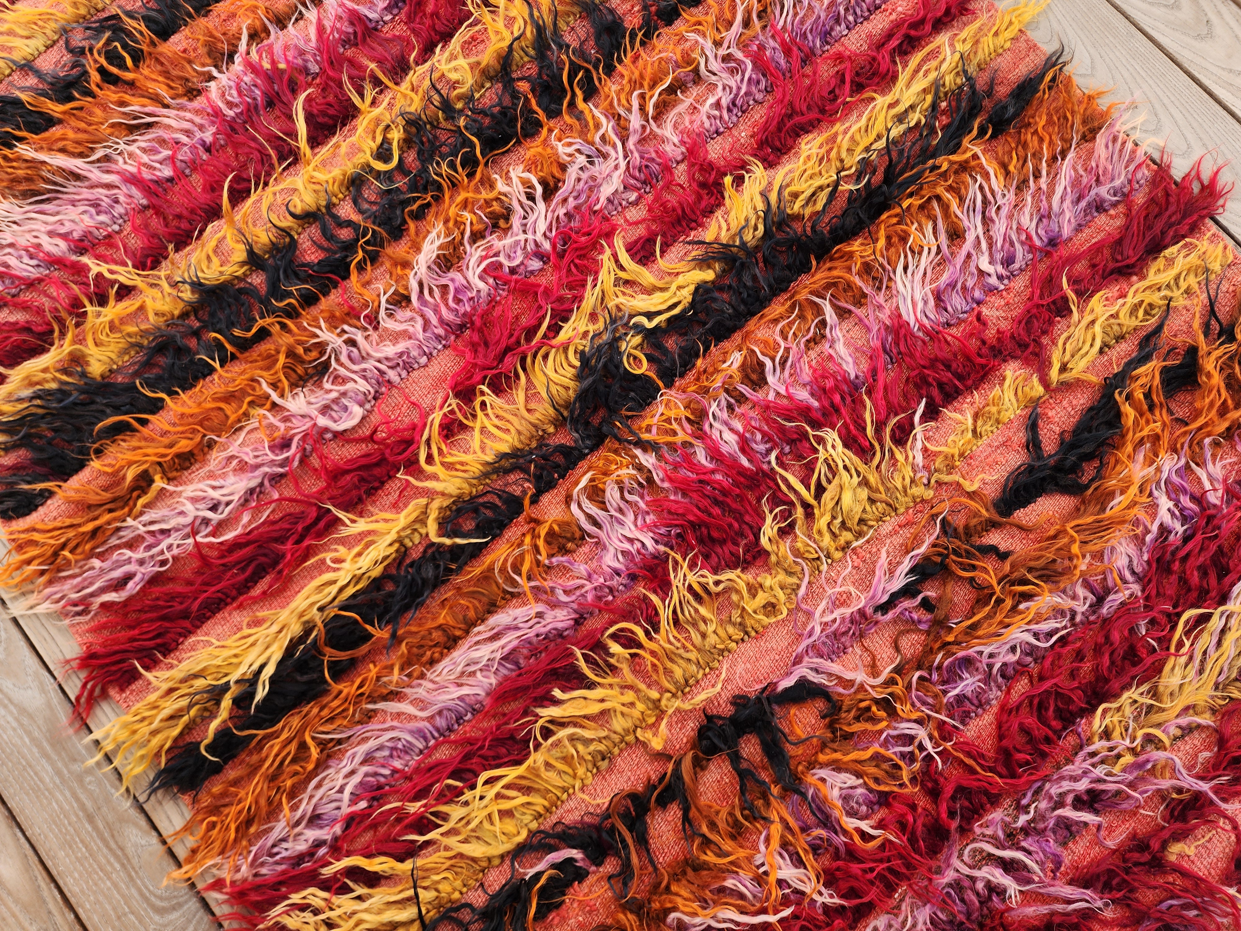 Anzili — Vintage Turkish Tulu Kilim Rug: Handwoven Wool Shaggy Pile, 3'6''x5'1''