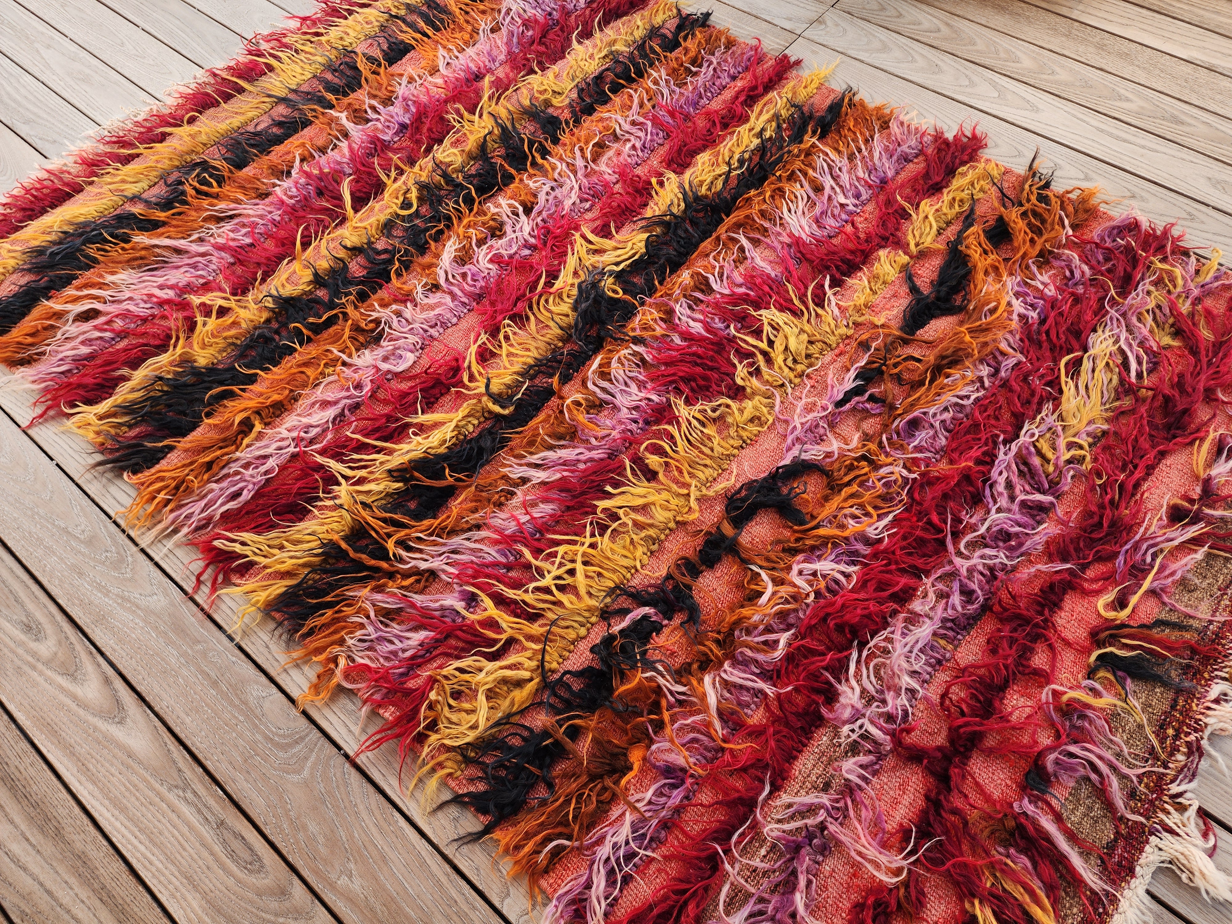 Anzili — Vintage Turkish Tulu Kilim Rug: Handwoven Wool Shaggy Pile, 3'6''x5'1''