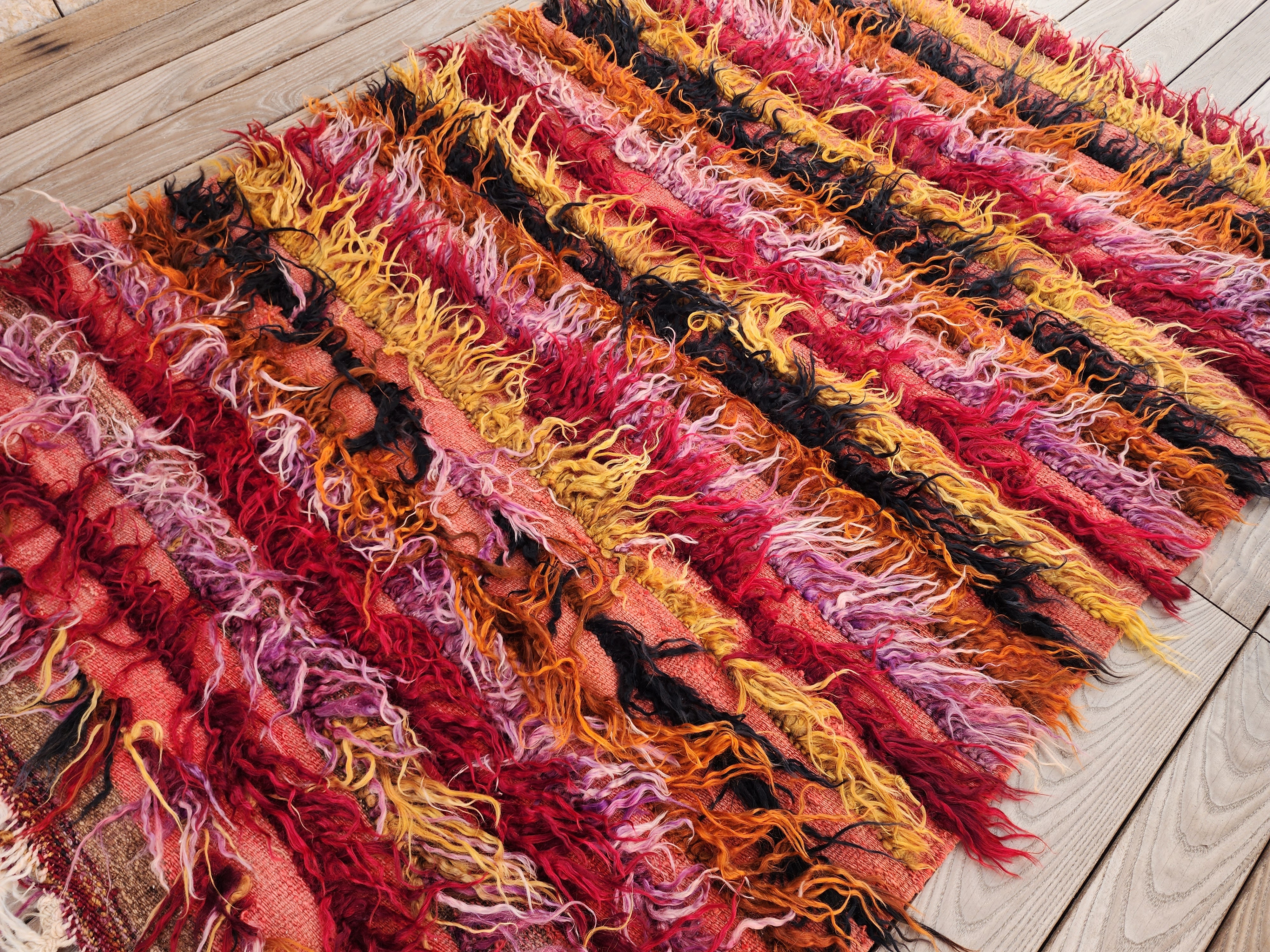 Anzili — Vintage Turkish Tulu Kilim Rug: Handwoven Wool Shaggy Pile, 3'6''x5'1''