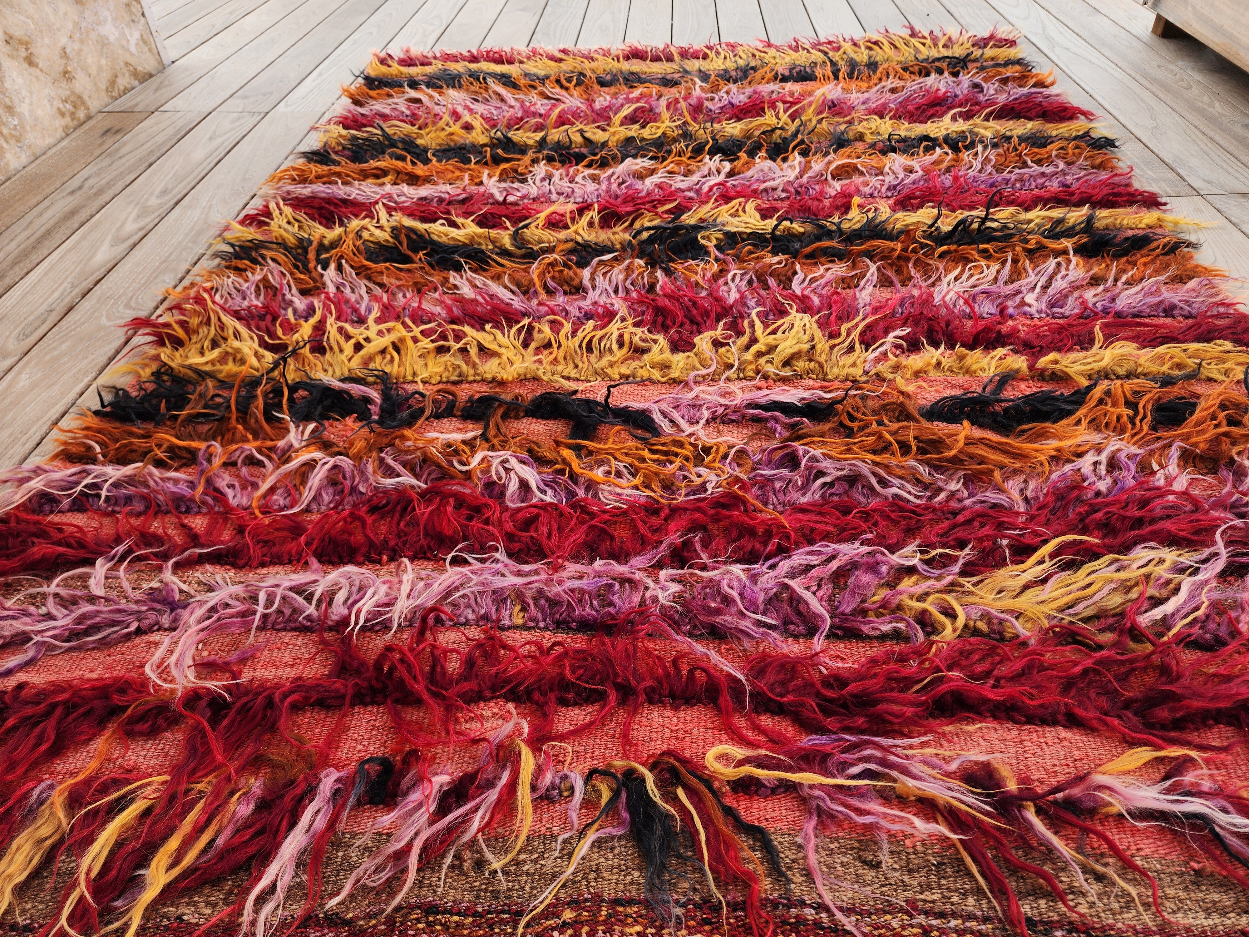 Anzili — Vintage Turkish Tulu Kilim Rug: Handwoven Wool Shaggy Pile, 3'6''x5'1''