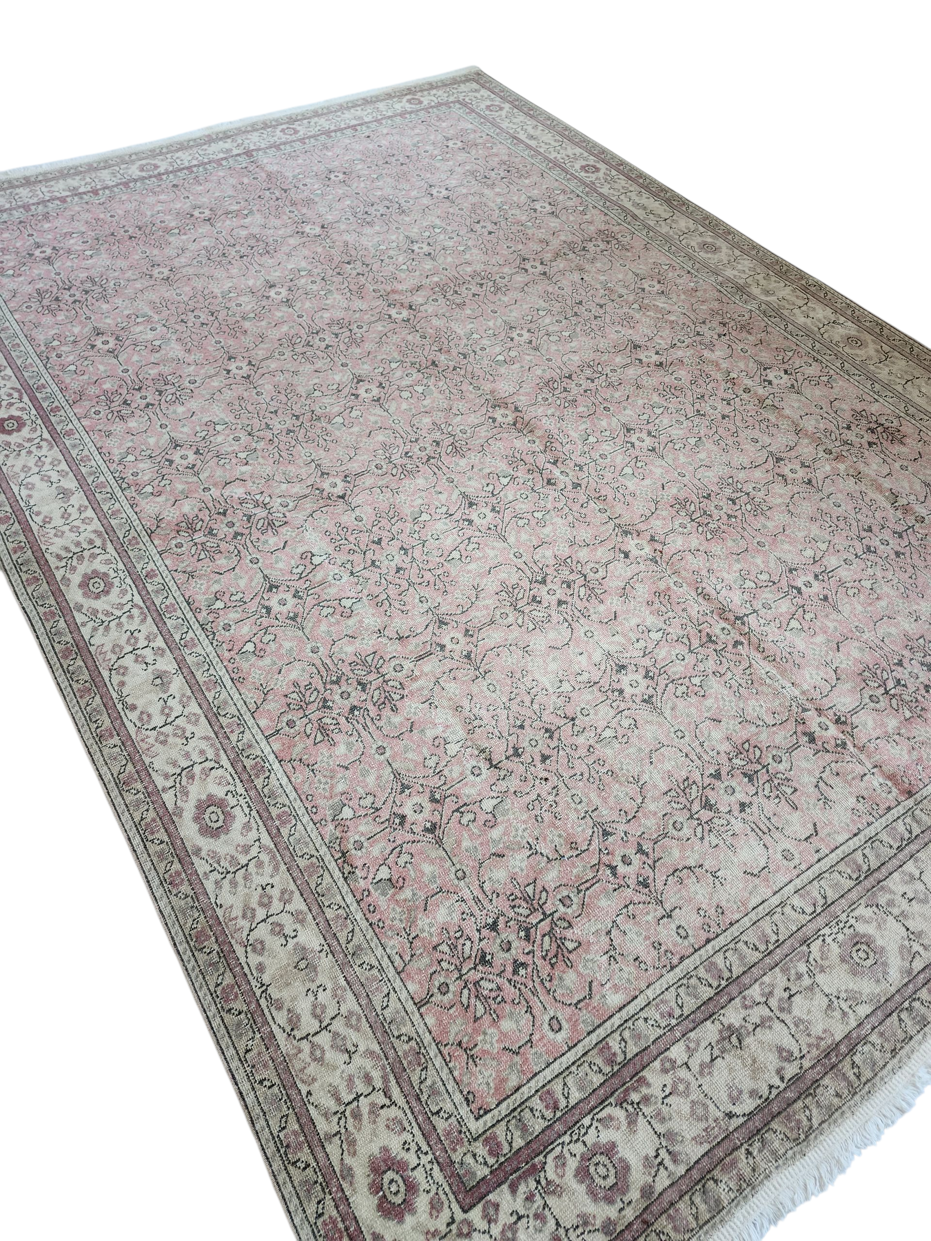 Antique Kayseri Rug, Large Turkish Area Rug, Distressed Floral Pattern