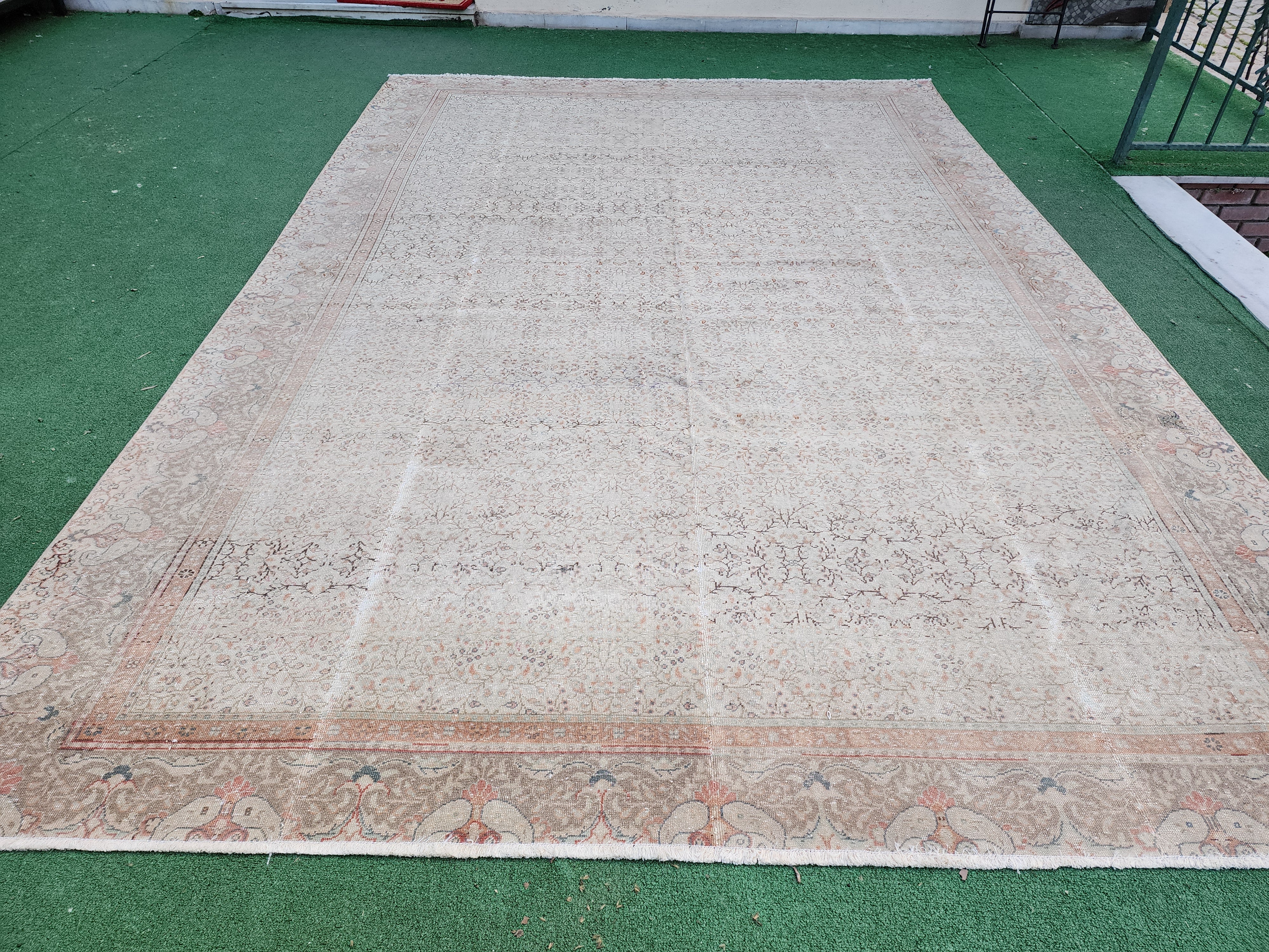 Pale Turkish Rug 12 x 8 ft Distressed Oushak Rug, Anatolian Carpet, Handmade Organic Overdyed Rug, Bohemian Rustic Decor Persian Area Rug