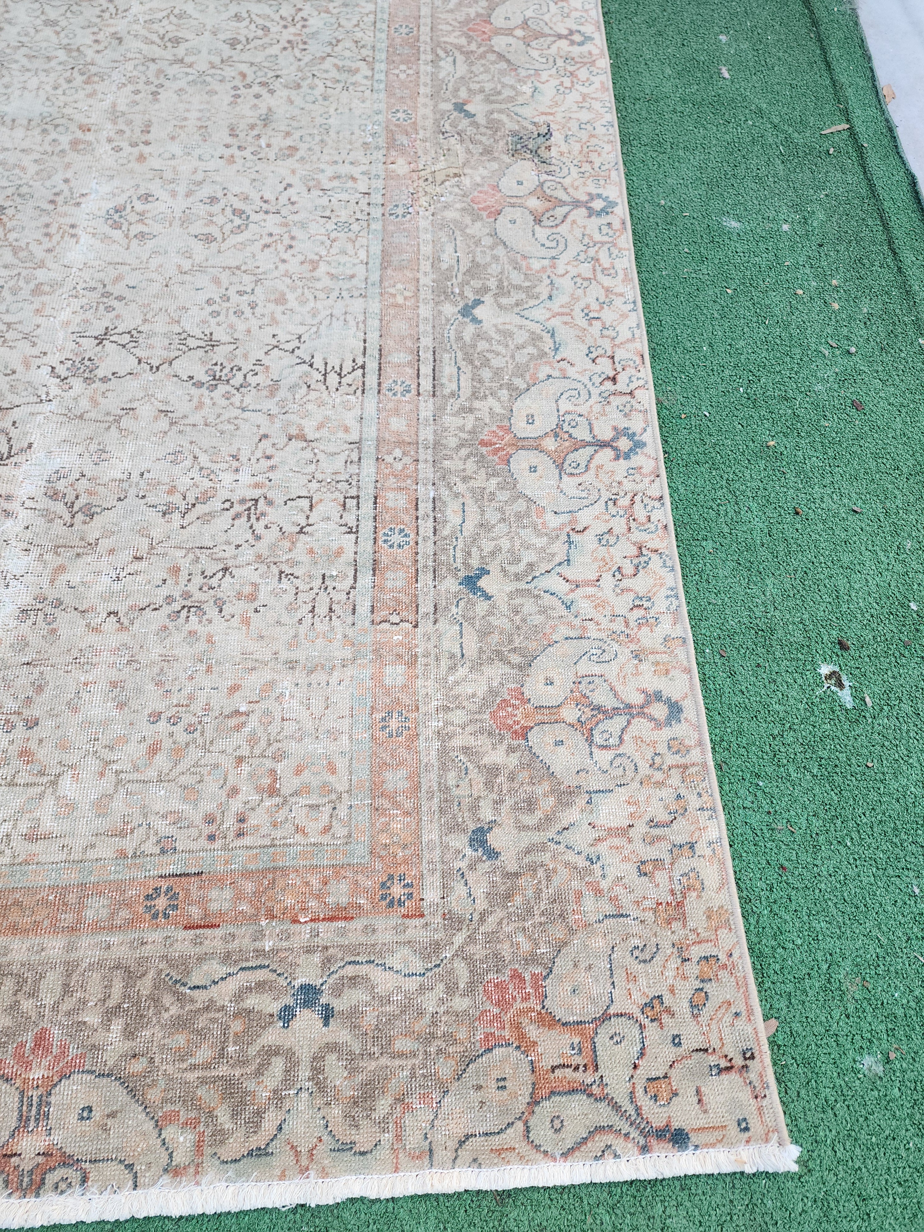 Pale Turkish Rug 12 x 8 ft Distressed Oushak Rug, Anatolian Carpet, Handmade Organic Overdyed Rug, Bohemian Rustic Decor Persian Area Rug