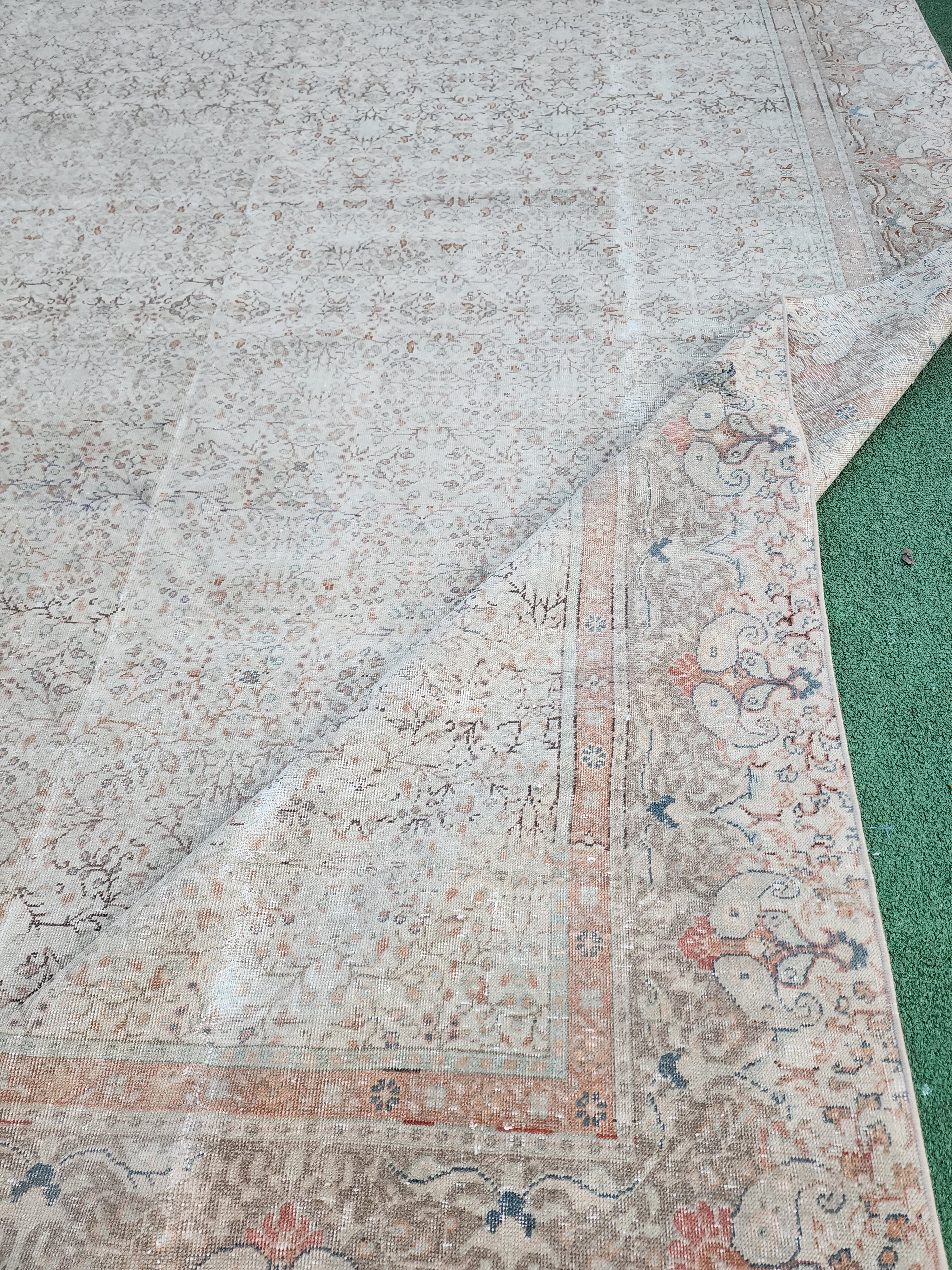 Pale Turkish Rug 12 x 8 ft Distressed Oushak Rug, Anatolian Carpet, Handmade Organic Overdyed Rug, Bohemian Rustic Decor Persian Area Rug