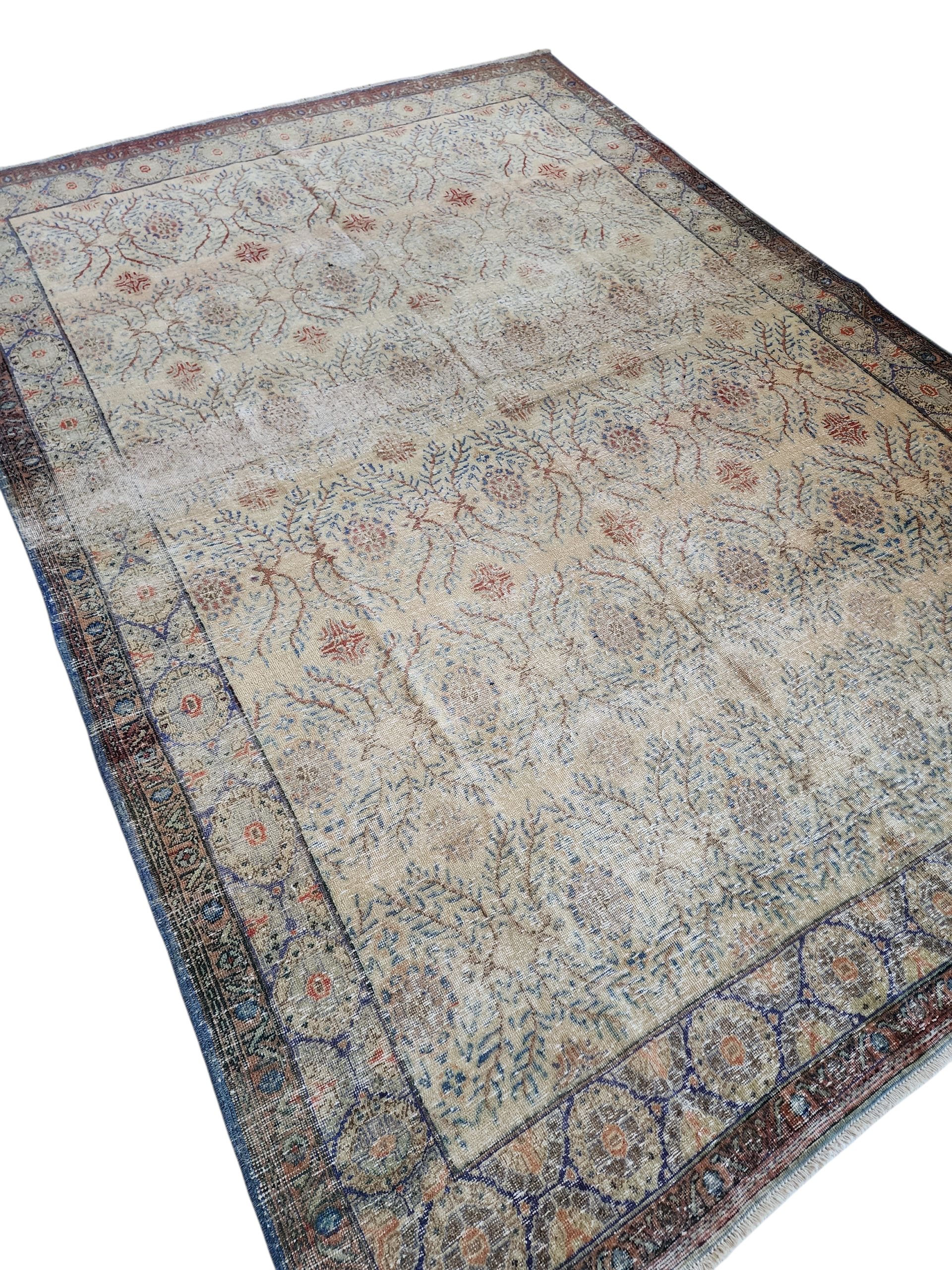 Antique Kayseri Burunguz Rug, Large Turkish Area Rug, Distressed Floral Pattern (Copy)